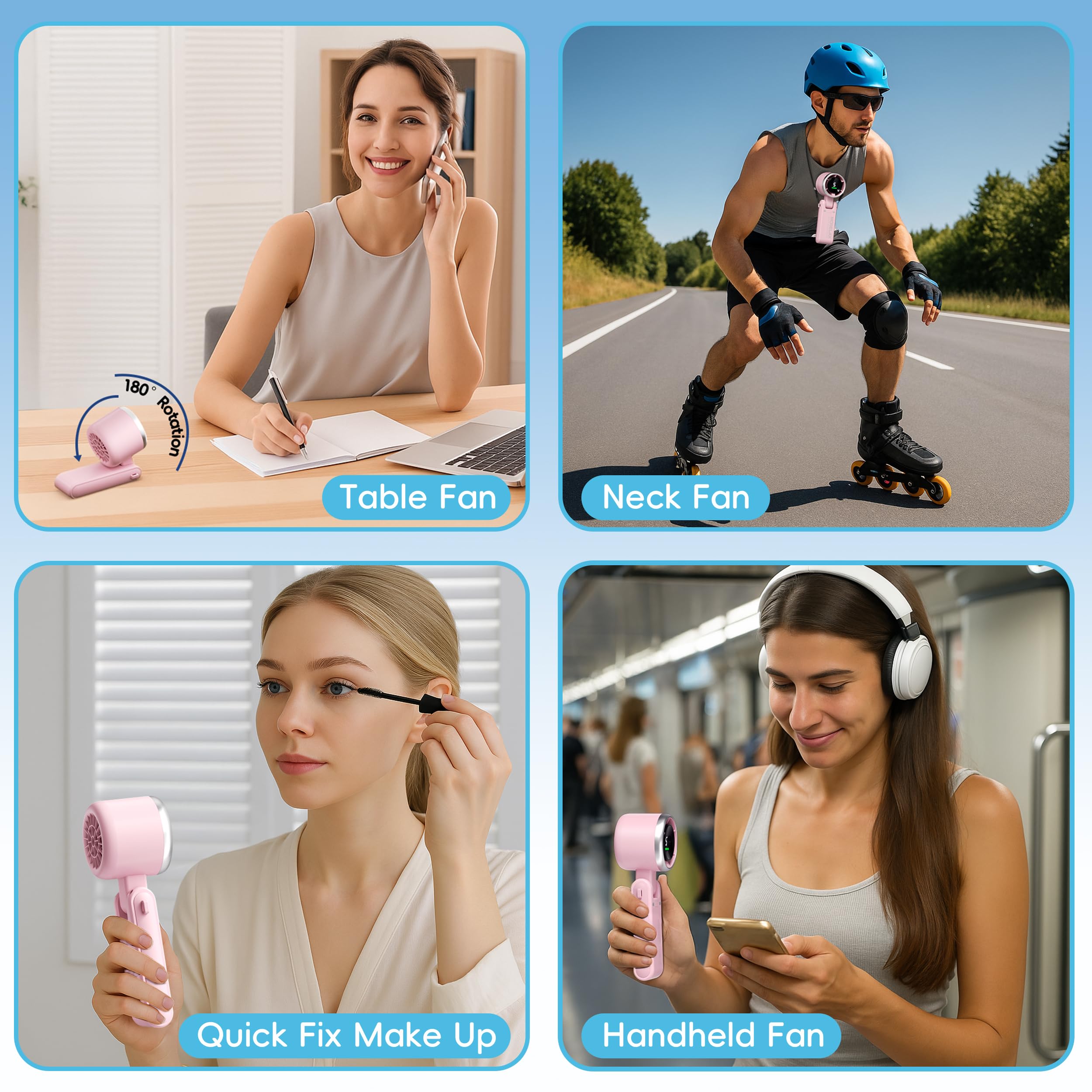 Ventilatore Portatile a Mano, Ventilatori Turbo ad Alta Velocità, 5 Velocità con Display a LED, 4000 mAh, Ventilatore Portatile Ricaricabile Tramite USB per Attività all'aperto, Viaggi, Lavoro, Rosa