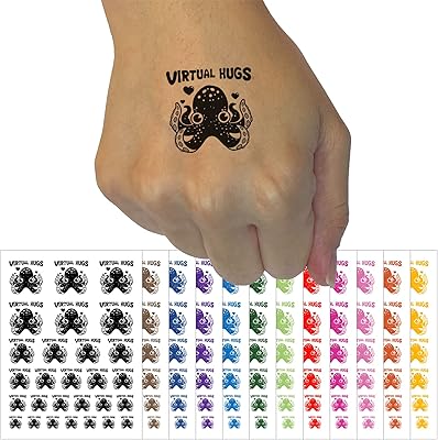 Octopus Virtual Hugs Temporary Tattoo Water Resistant Fake Body Art Set Collection - Yellow (One Sheet)