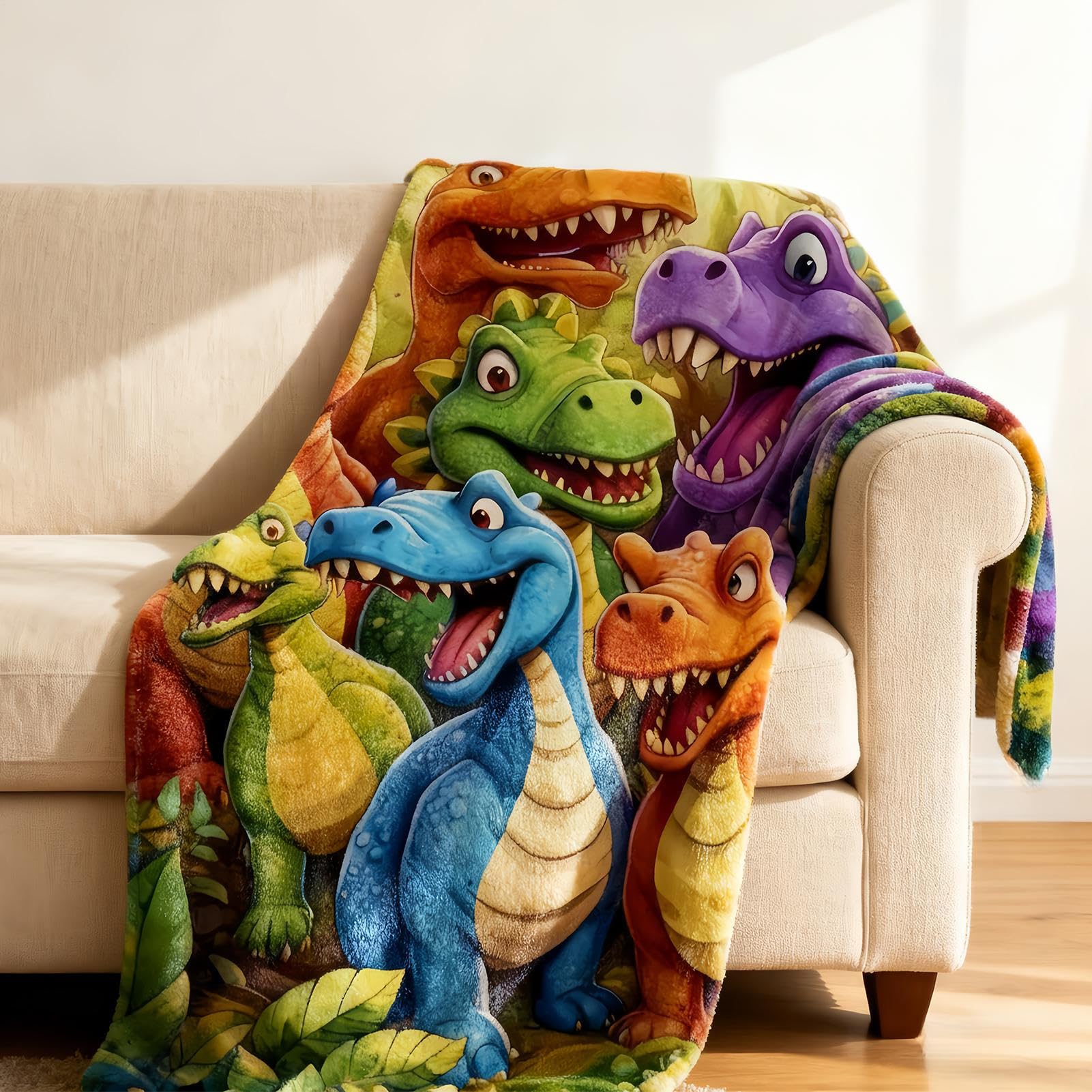 Coperta in flanella con dinosauro - Copriletto morbido e accogliente, copriletto caldo e leggero, simpatico copridivano decorativo | Coperta pelosa per bambini, ragazzi, ragazze, adolescenti, salotto,