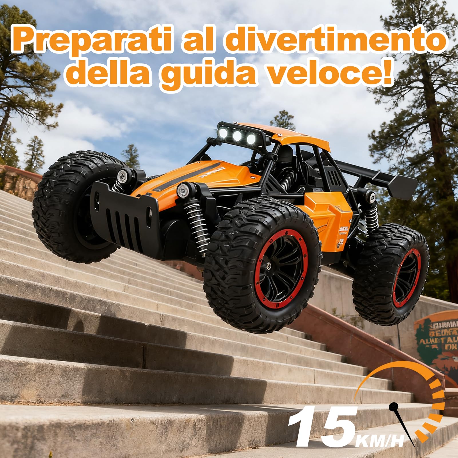 Jiakora Macchina Telecomandata per Bambini, 2,4 GHz Auto Telecomandata con Luce LED, 1:16 RC Car Offroad Monster Truck Telecomandato con 2 Batterie, Auto Giochi Regalo di Compleanno Natale per Ragazzi