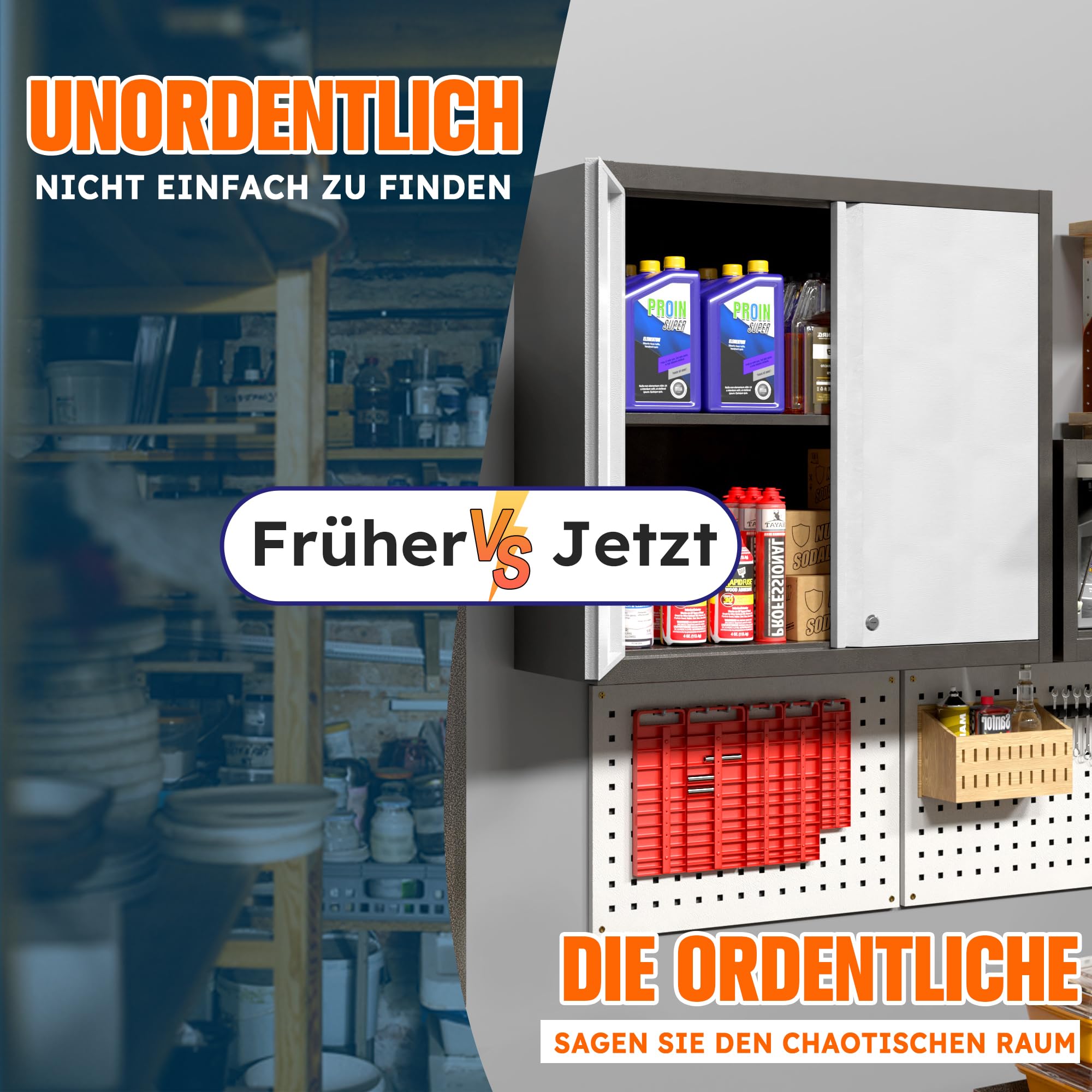 Metall-Wandschrank Werkzeugschrank, mit 1 Höhenverstellbarem Fachboden und 2 Türen, Abschließbarer Edelstahl-Wandschrank, Geeignet für Garage und Werkstatt, Größe: H66 x B66 x T30 cm