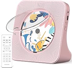 Greadio Portable CD Player with Bluetooth 5.0, Desktop CD Players for Home, CD Music Player with Speakers, Remote Control, Dust Cover, FM Radio, LCD Display, AUX, USB, Headphone Jack, Pink