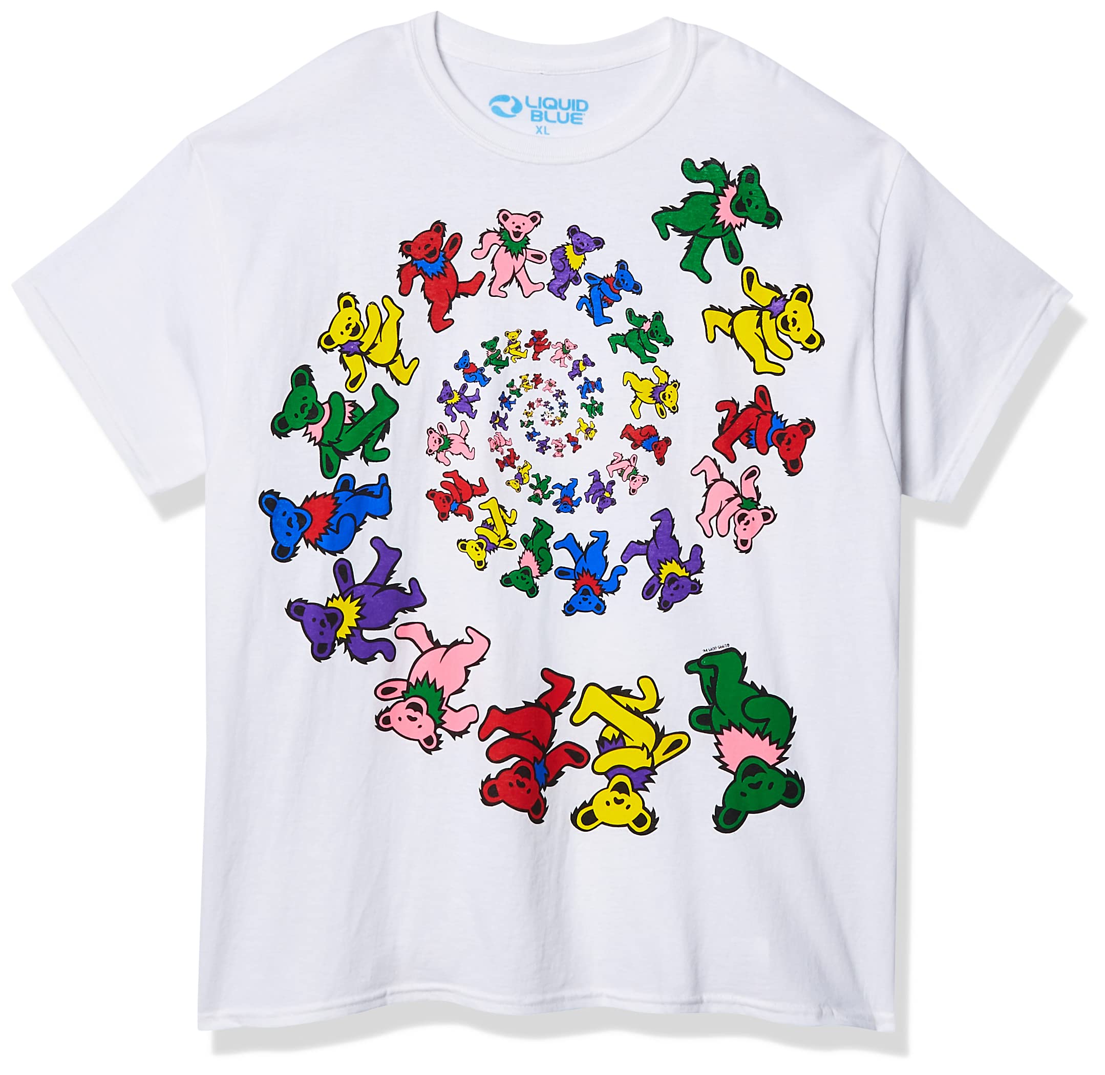 Liquid Blue Unisex-Adult Grateful Dead Spiral Bears White T-Shirt
