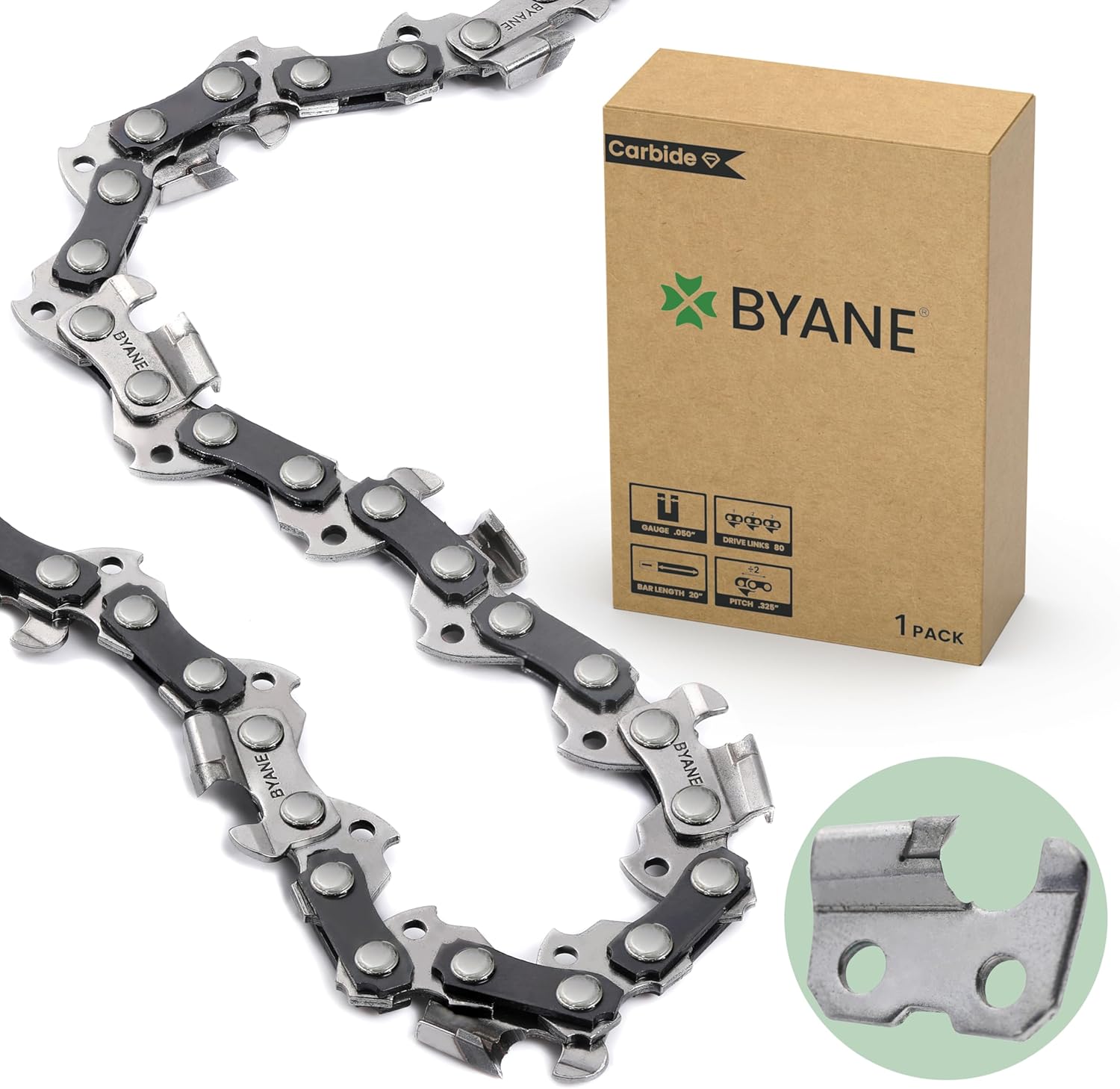 BYANE Carbide 20 Inch Chainsaw Chain, .325" Pitch, 050