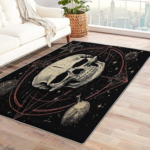Miniatura 1 de Alfombras góticas de calavera para dormitorio, sala de estar, alfombras de terror de 6 x 9 pies, lavables, antideslizantes, suaves, de pelo bajo,