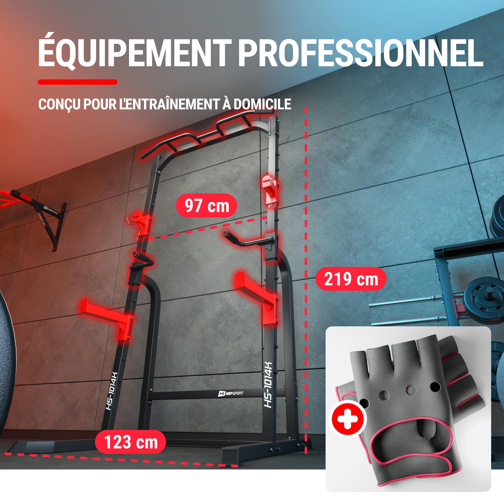 HOP-Sport® Chaise Romaine HS-1014K, Station de Musculation pour Les dips et Les Pompes avec Double sécurité pour la Barre, Squat Rack, Power Tower avec Station à Dips et Barre de Traction sur Pied