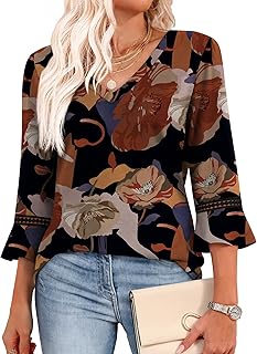 Womens Blouses Dressy Casual 3/4 Length Sleeve Tops Lace Trendy 2026 Spring Summer V Neck Shirts Vacation Outfits