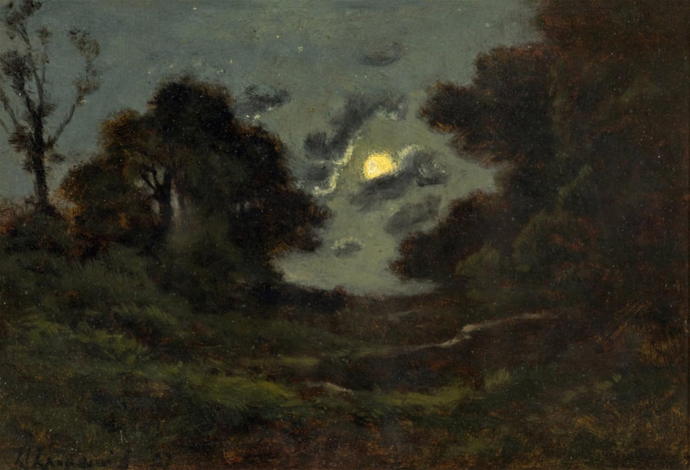 SERENDIPITP Abstract Painting Mural Print Picture Wall Decor Painting Moonlight by Henri Harpignies Vintage Wall Artwork for Home Decor 60x90cm