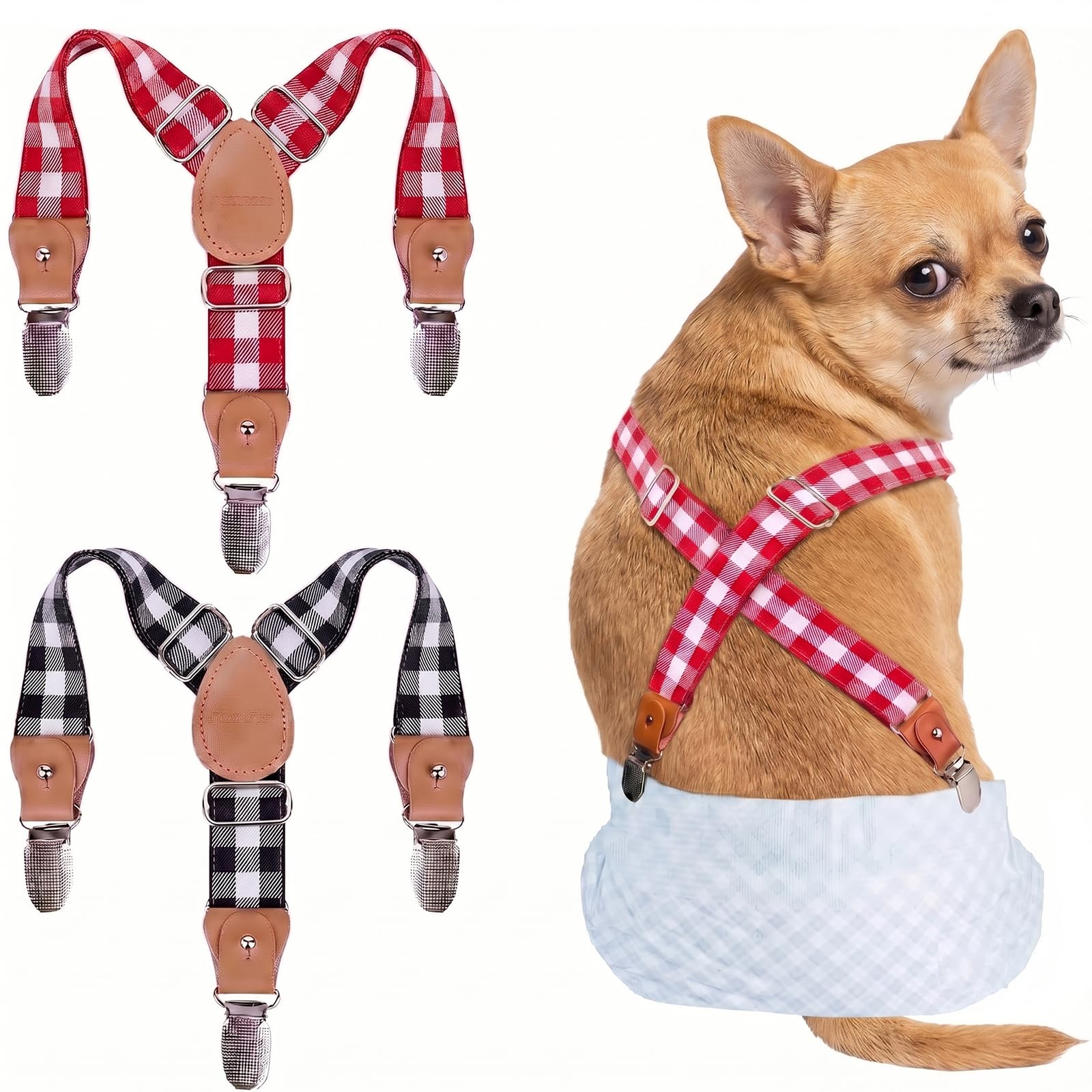 2 Pieces Dog Diaper Suspenders, for Dog Diaper Female and Belly Band for Male (Plaid, X-Small/Small)