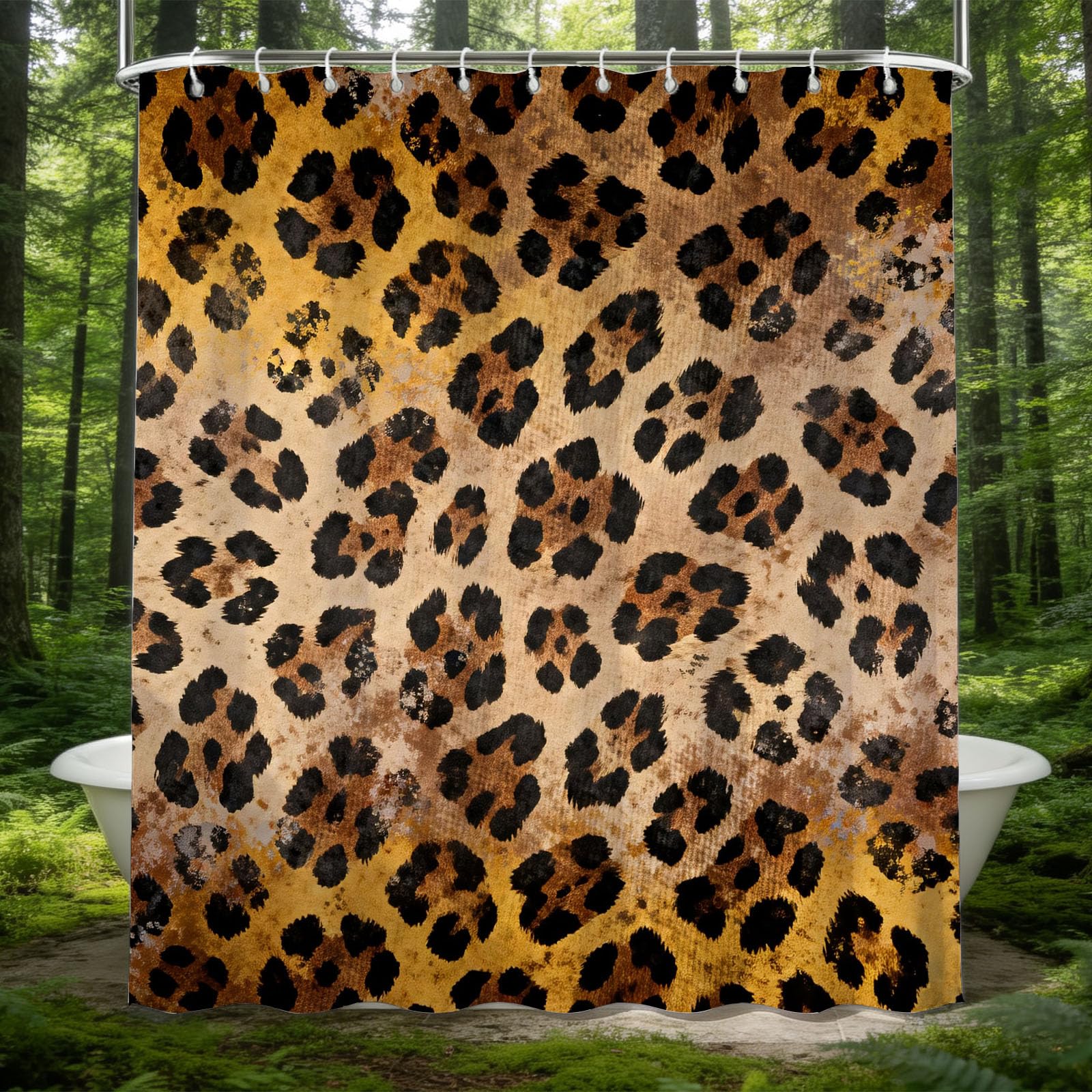 Hongduo 3D Leopard Print Shower Curtain for Stalls Bathtubs Animal Print Bathroom Decor Shower Curtain Set Polyester Fabric Waterproof 180x180cm/71X71 Inch with Hooks