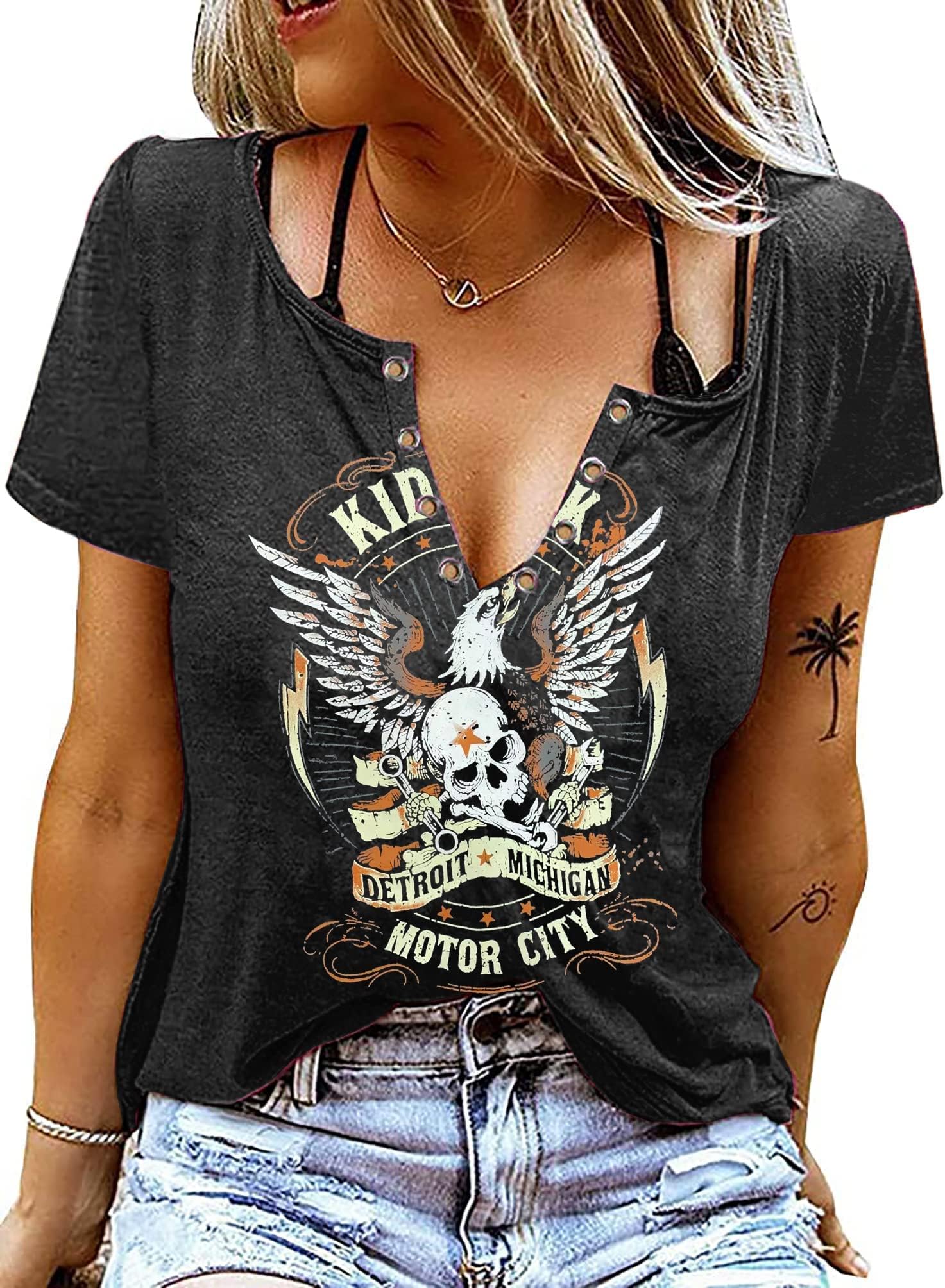 YuaelriaLeopard Guns N' Roses T-Shirt Women Vintage Skeleton Graphic Rock Music Shirt Funny Rose Graphic Shirt Top