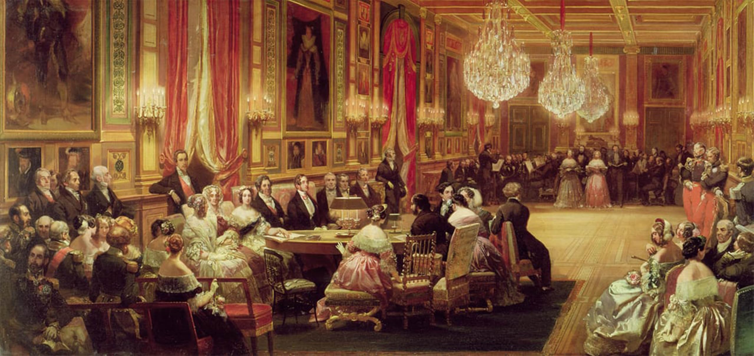 SERENDIPITP Abstract Painting Mural Print Picture Wall Decor Painting Concert in the Galerie Des Guise At Chateau D'eu Th September by Eugene Louis Lami Vintage Wall Artwork for Home Decor 60x90cm