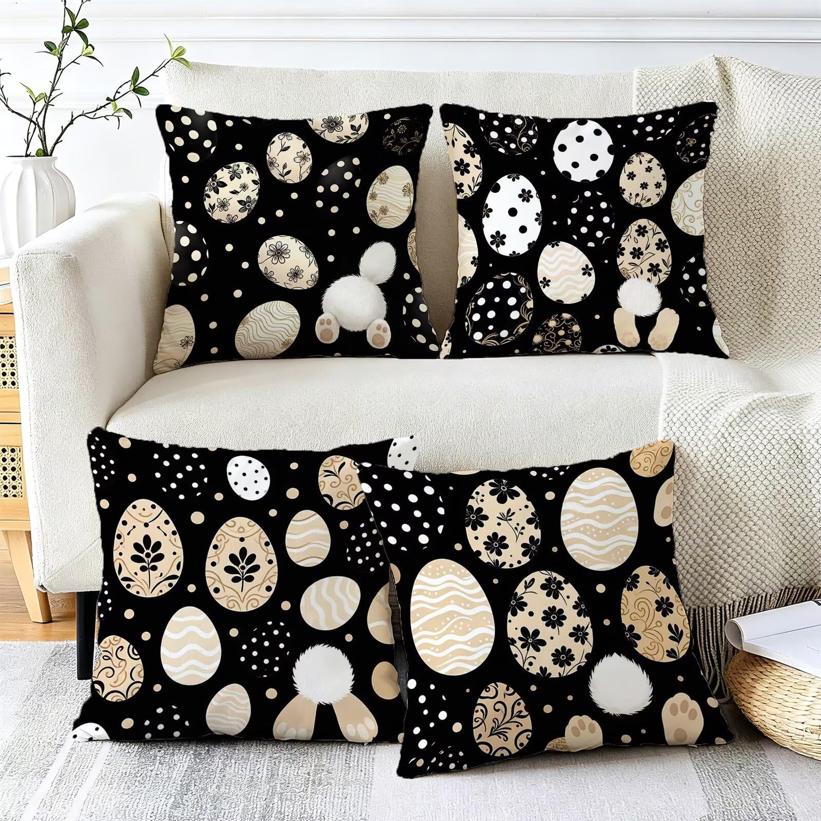 Nero Federe Cuscini Divano 40x40cm, Cuscini da Esterno Set de 4, Cod-125 | Velour Copricuscini Decorativi Letto Arredo, per Letto, Soggiorno, Giardino, Esterno, Casa Decorazione Set di 4 Animale