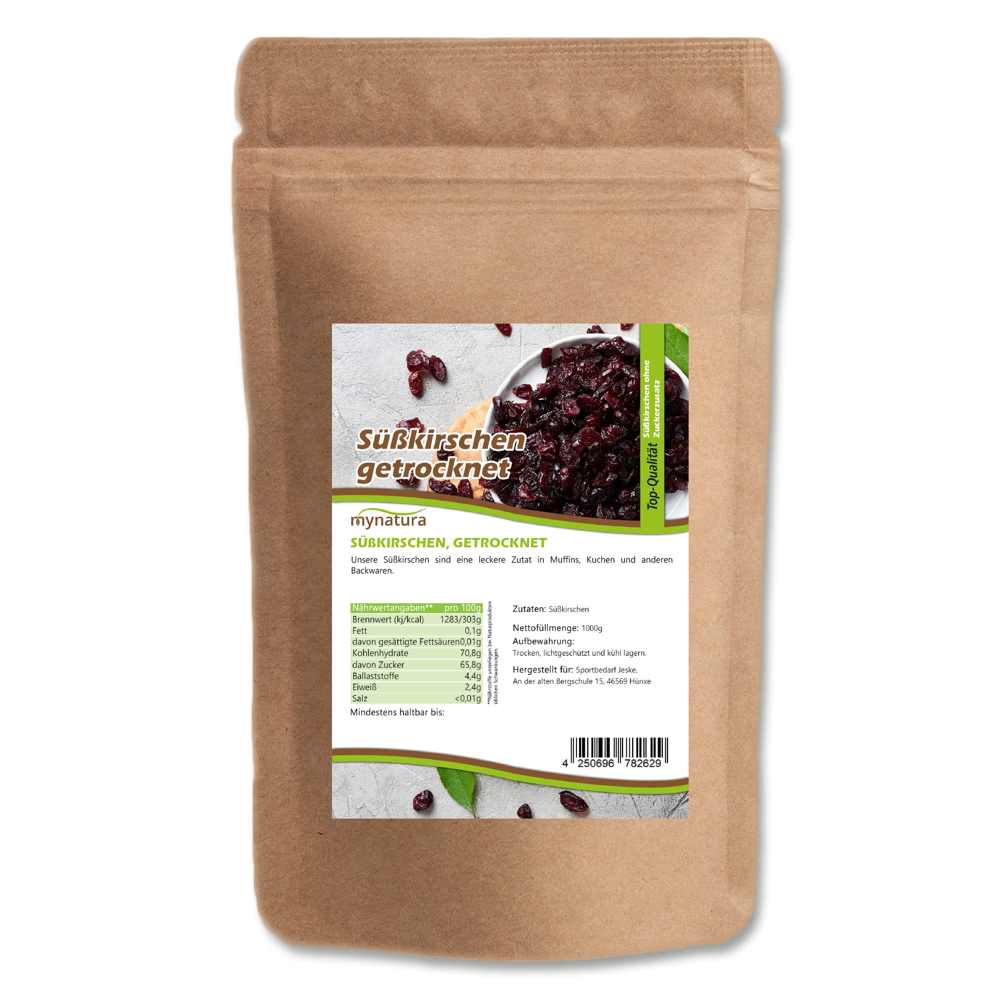 Mynatura Süßkirschen getrocknet, ohne Stein I Ungesüßt I Trockenobst I Ohne Zusätze I Backen I Kirschen I Snack I Müsli I Vegan I Beutel (3x 1000g)