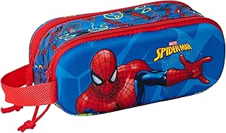 SAFTA Spiderman 3D - Portatodo Doble 3D, Estuche Infantil, Estuche Niño, Ideal para Niños en Edad Escolar, Cómodo y Versátil, Calidad y Resistencia, 21x6x8 cm