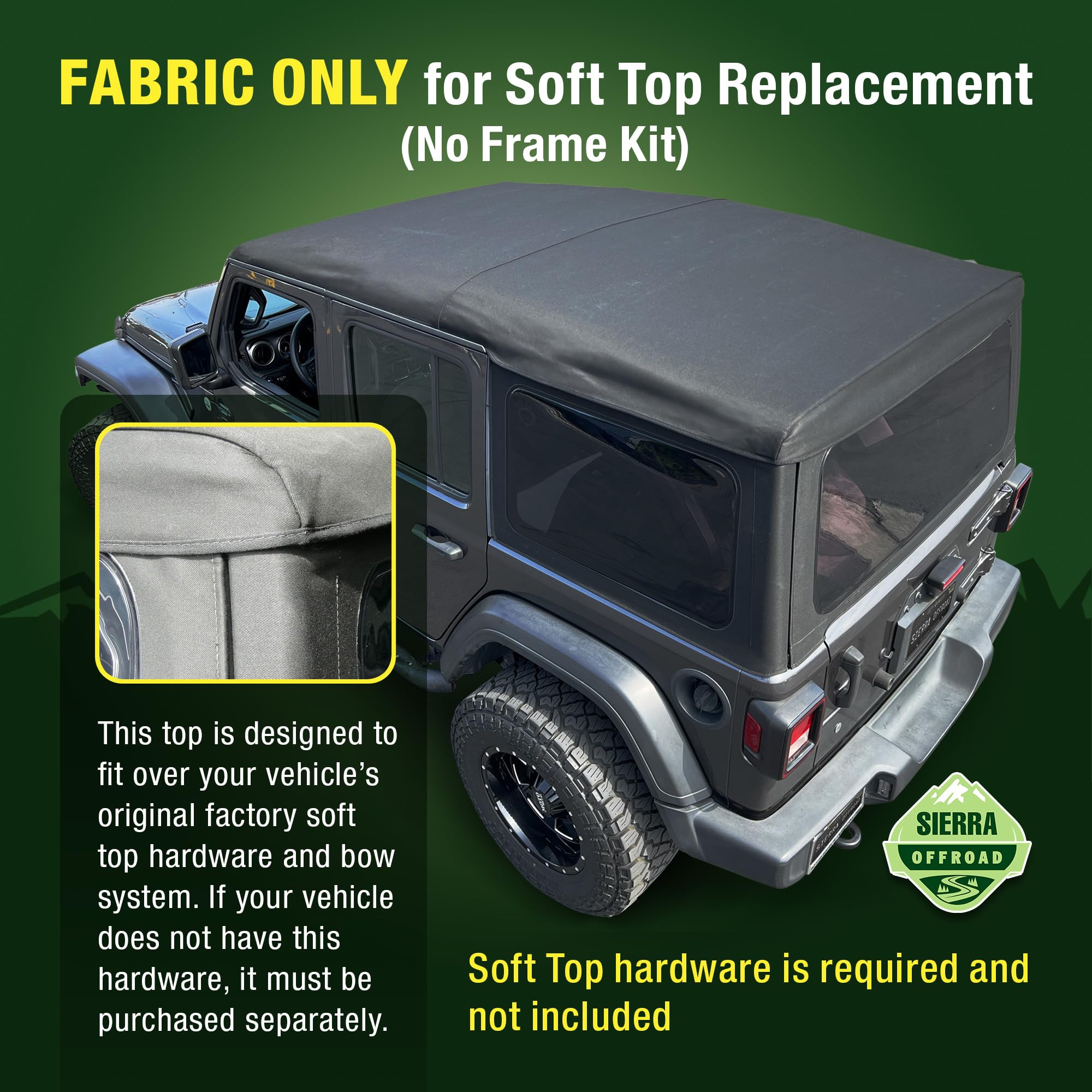 Sierra Offroad Soft Top for 2018 to 2026 Jeep Wrangler JL - Fabric
