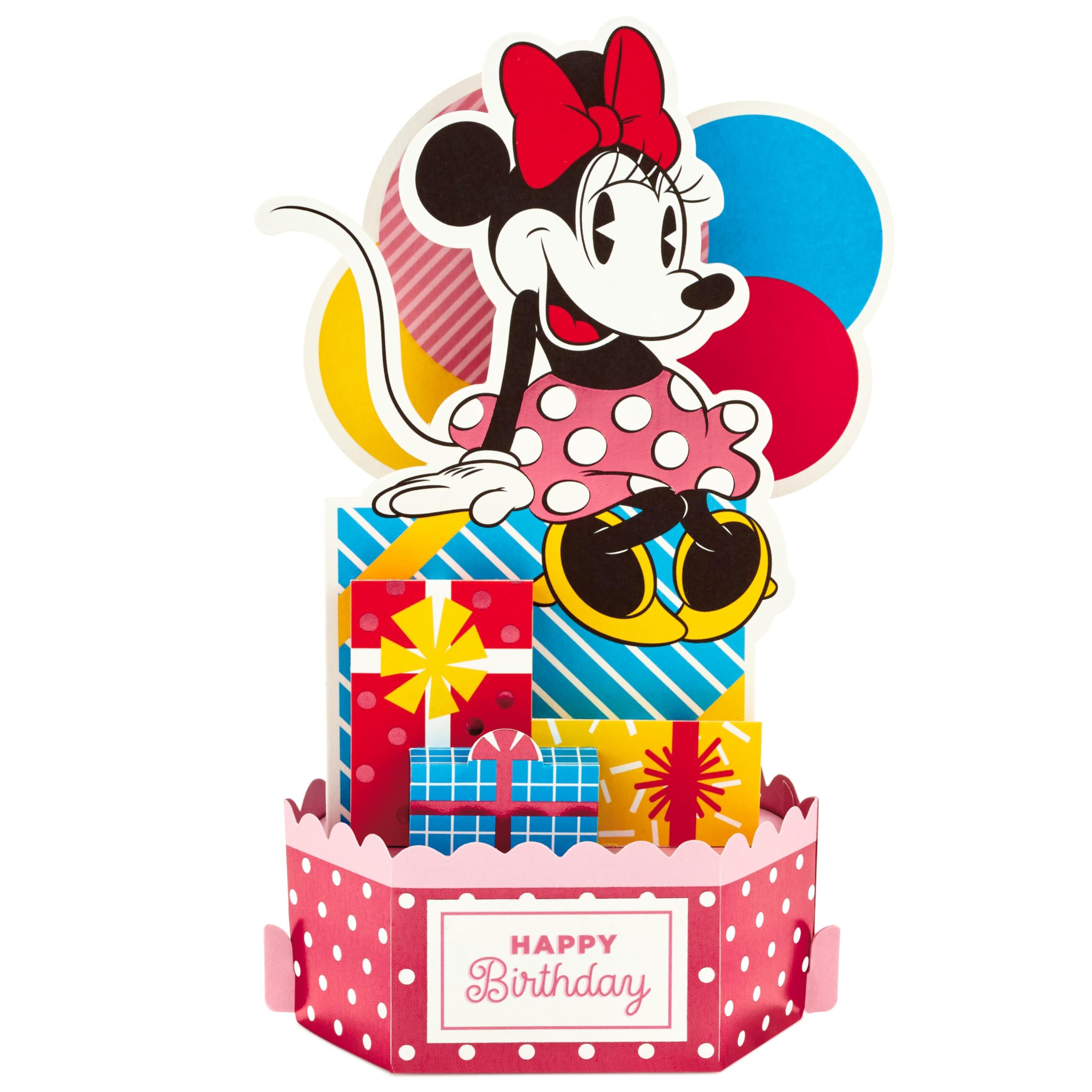 Hallmark 3D & Pop Up Birthday Card, Disney Minnie Mouse with Gifts & Balloons, for Her, Pink, Red