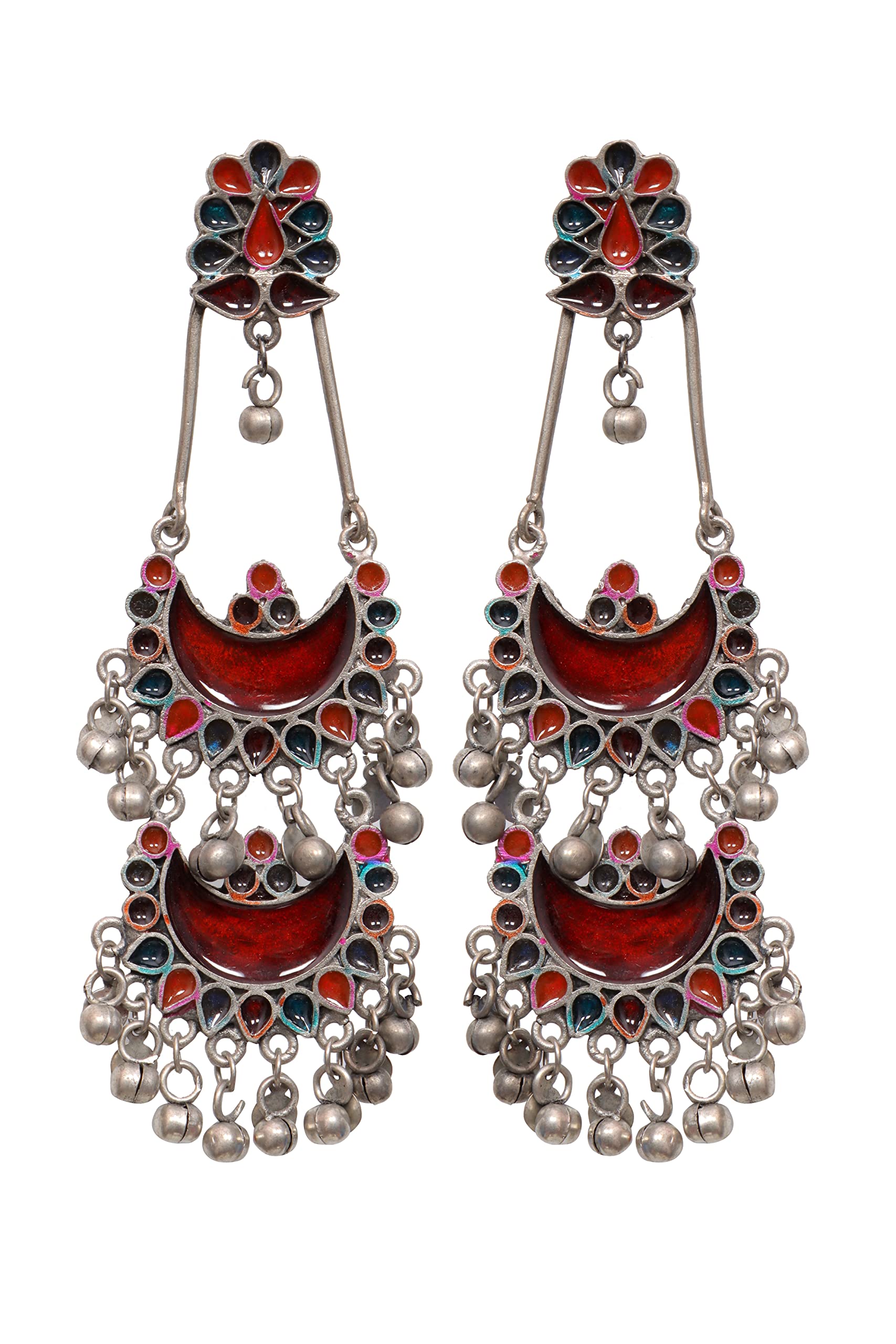 Ethnic Oxidized Silver Designer Fashion Traditional Ghungroo Long Enamel Jhumka Earrings for Women Multi (B0BSWTJC3M) Amazon Price History, Amazon Price Tracker