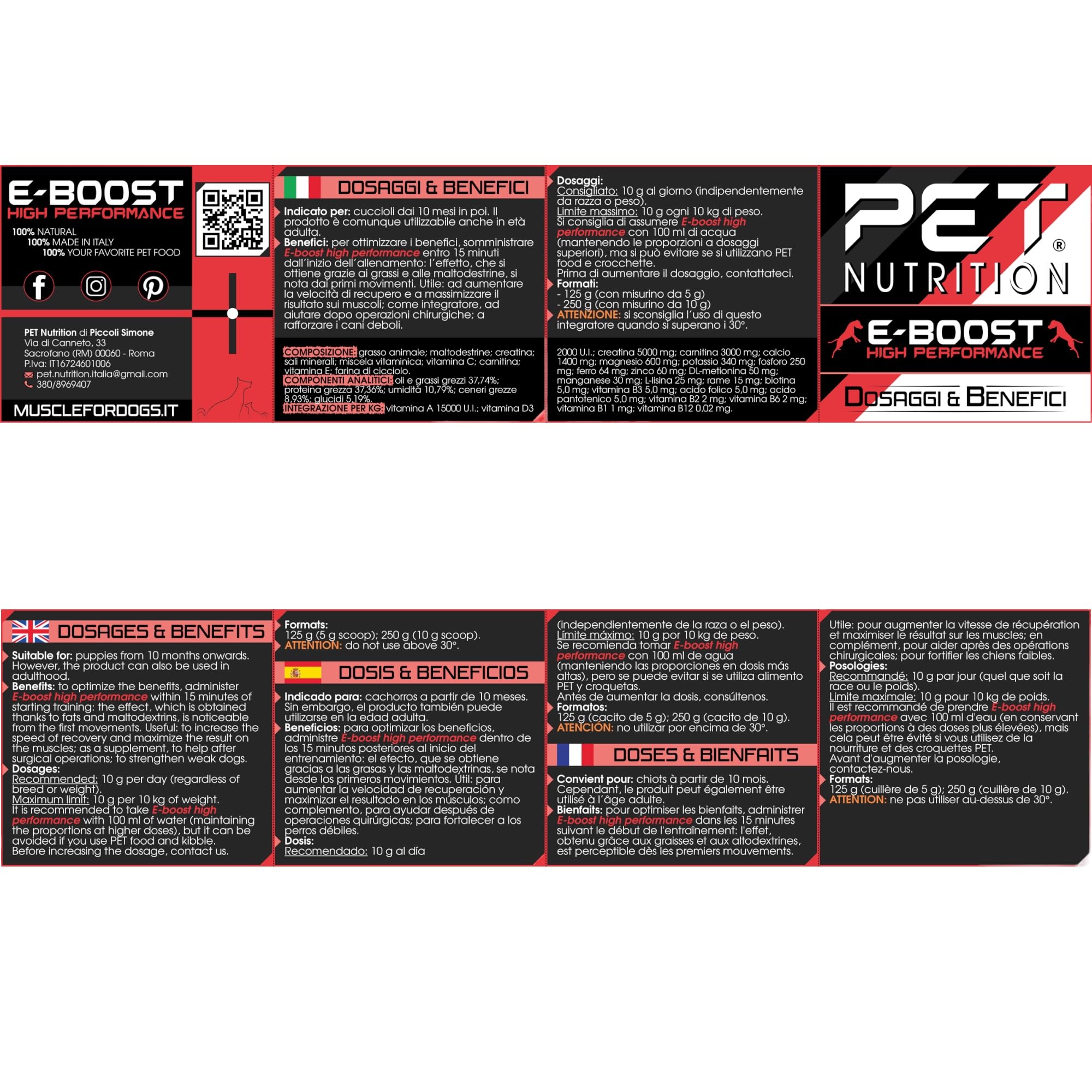 E-BOOST 250 - Suplemento alimenticio para perros deportivos, de caza y que realizan alta actividad física con maltodextrina de liberación lenta para una energía prolongada