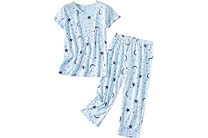 Pijama de Algodón para Mujer - Top de Dormir con Pantalón Capri,...