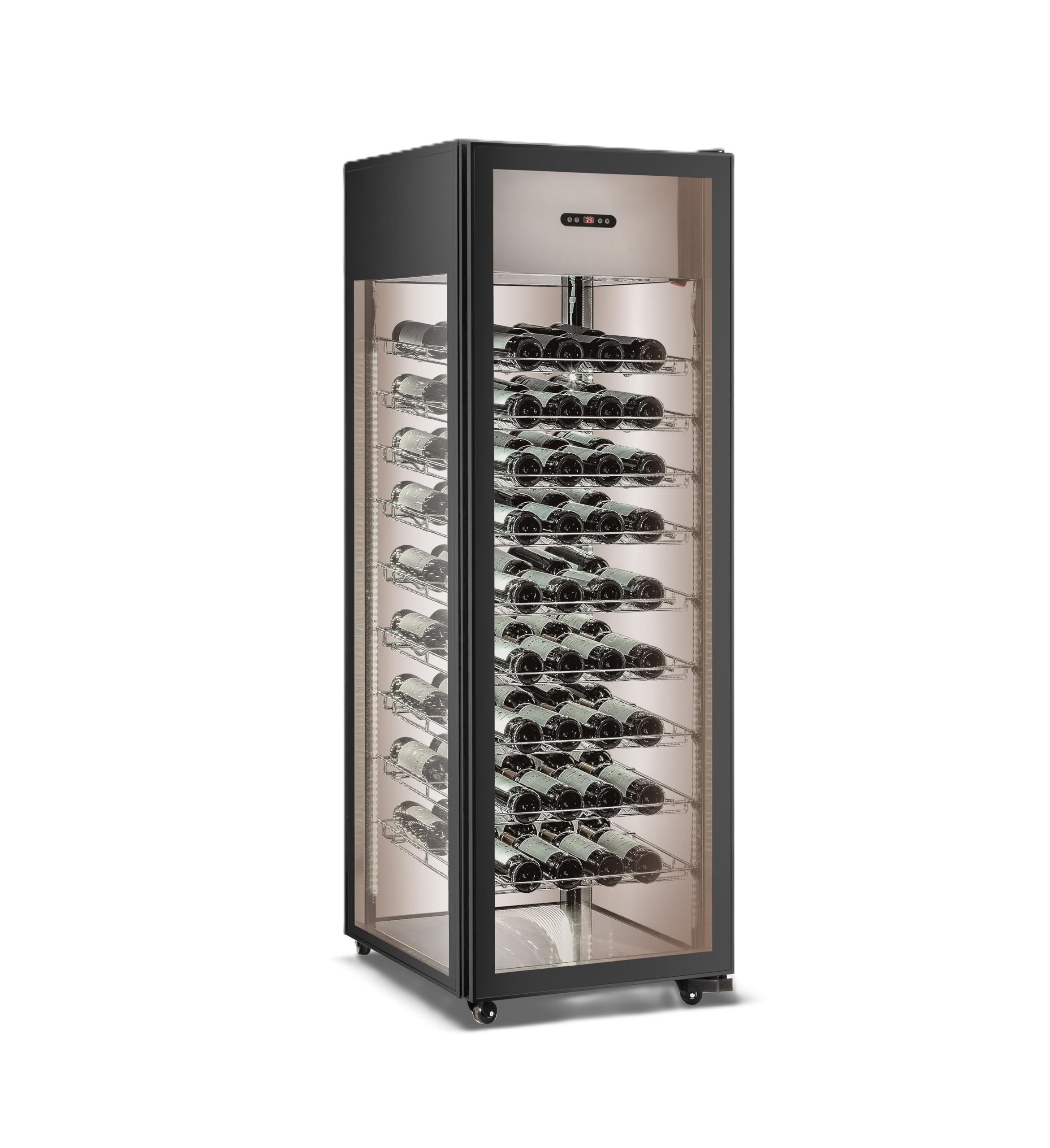 Hamilton Beach, 81 Bottle Wine Cooler Showcase Refrigerator - Intelligent Digital Control, Low Noise Operation, Freestanding Wine Fridge Cellar for Kitchen and Home, Stainless Shelves