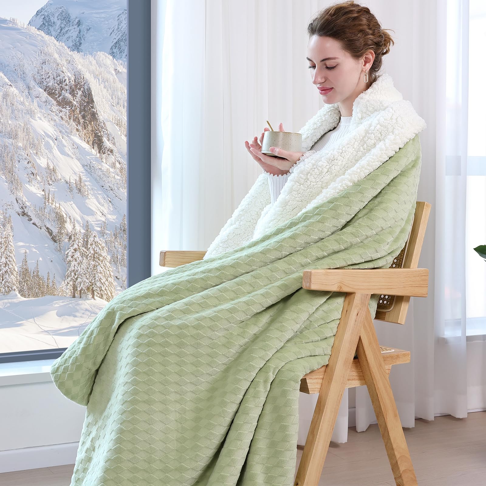 PanxHome Coperta, Coperta Morbida, 200x230 cm, Coperta Morbida Spessa con Renne e Fiocchi di Neve, 470GSM, Coperta Morbida, Coperta Calda in Sherpa, Coperta da Soggiorno, Coperta da Divano