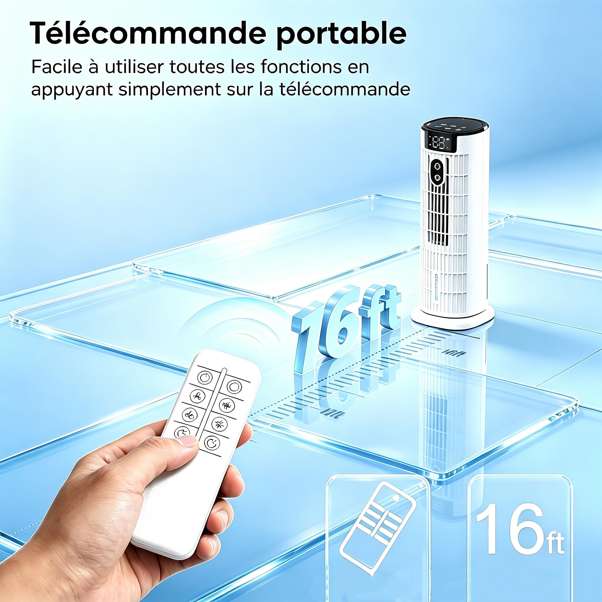 Climatiseur Mobile Refroidisseur d'Air télécommande et tactile | 6 en 1 refroidissement avec humidification | Vent fort jusqu'à 7,5 m/s | Silencieux et efficace