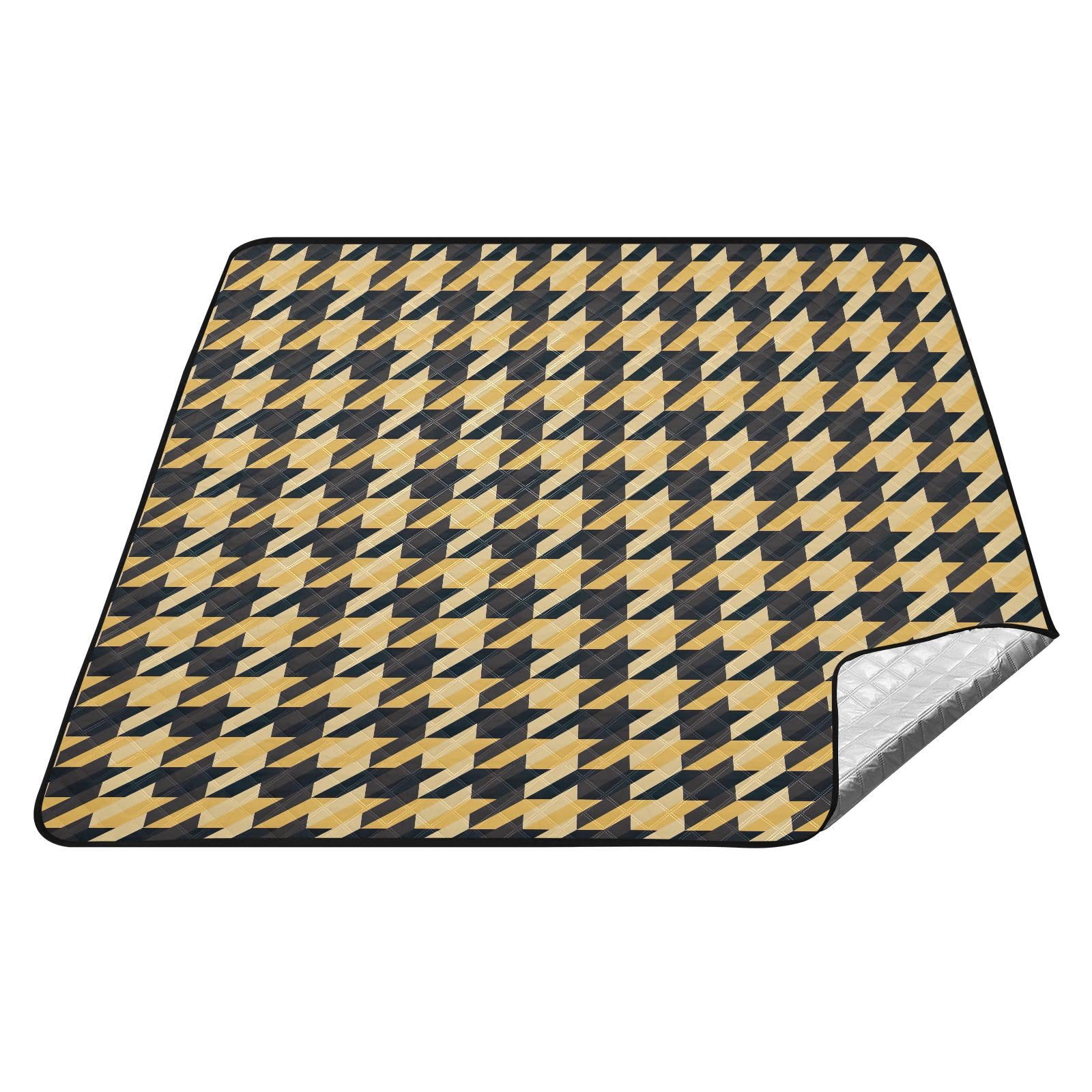 Couverture de bronzage grand format lavable avec motif pied-de-poule jaune d'extérieur