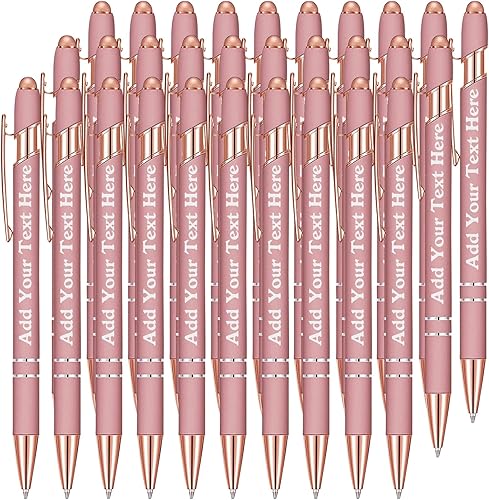 Miniatura 55 de Bolígrafos personalizados a granel grabados personalizados con punta de lápiz capacitivo, bolígrafos personalizados de tinta negra, regalos