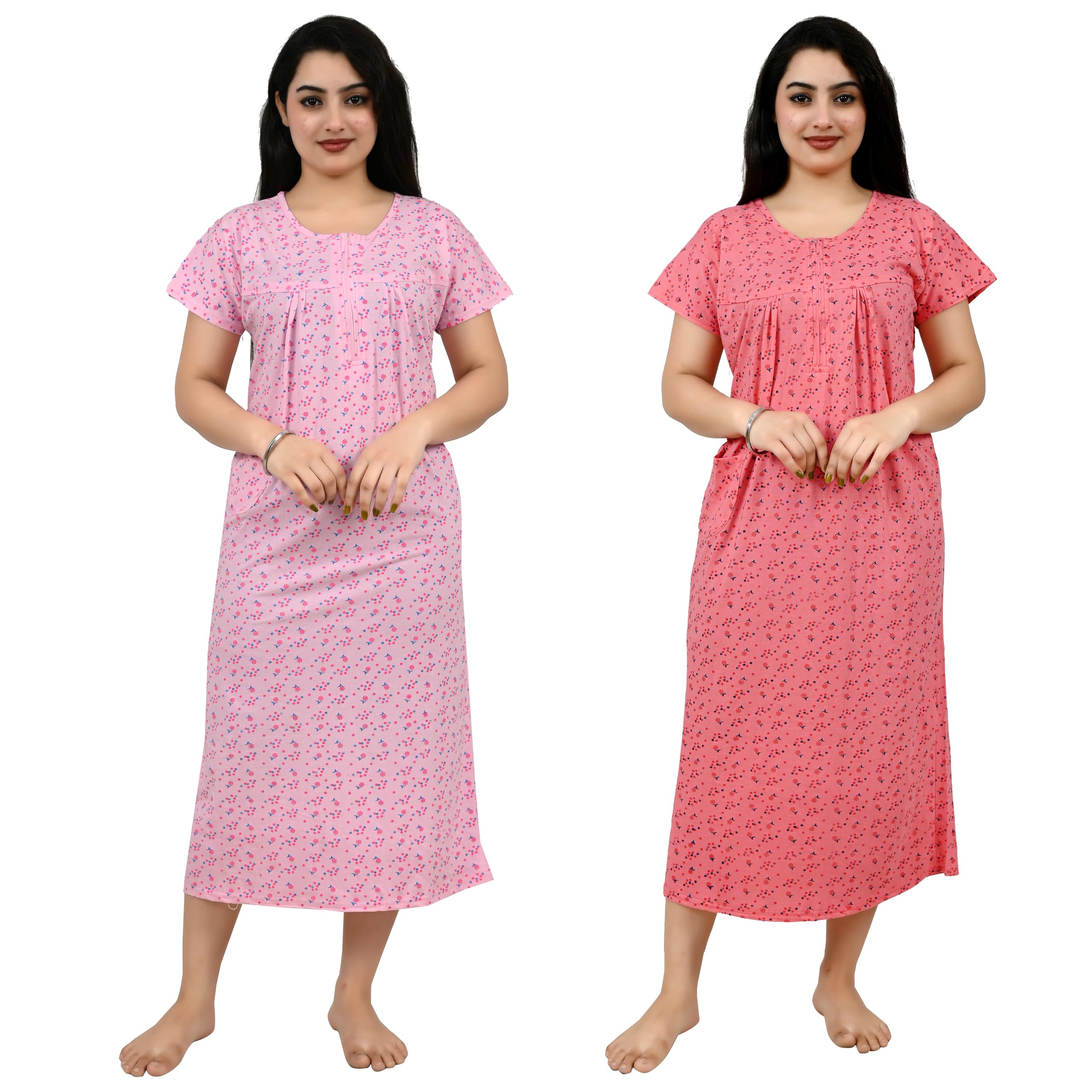 miavii creation MIAVII Women's Comfortable Printed Short Sleeves Hosiery Nighty Nightdress Nighties Maxi (Pack of 2)-picture-40