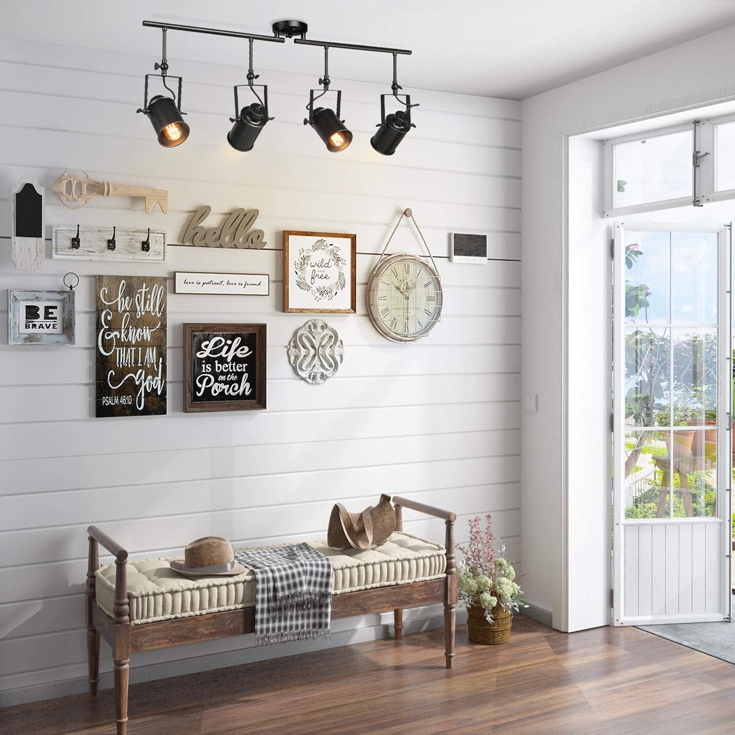 LALUZ Track Kit Semi Flush Mount Close to Ceiling Light Fixture, 4 Sources, Black