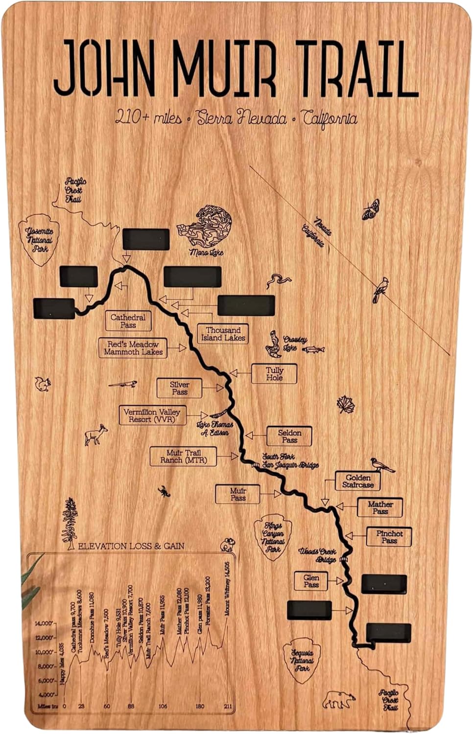 John Muir Trail (JMT) Trail Map | California Hiking Gift (White Oak)