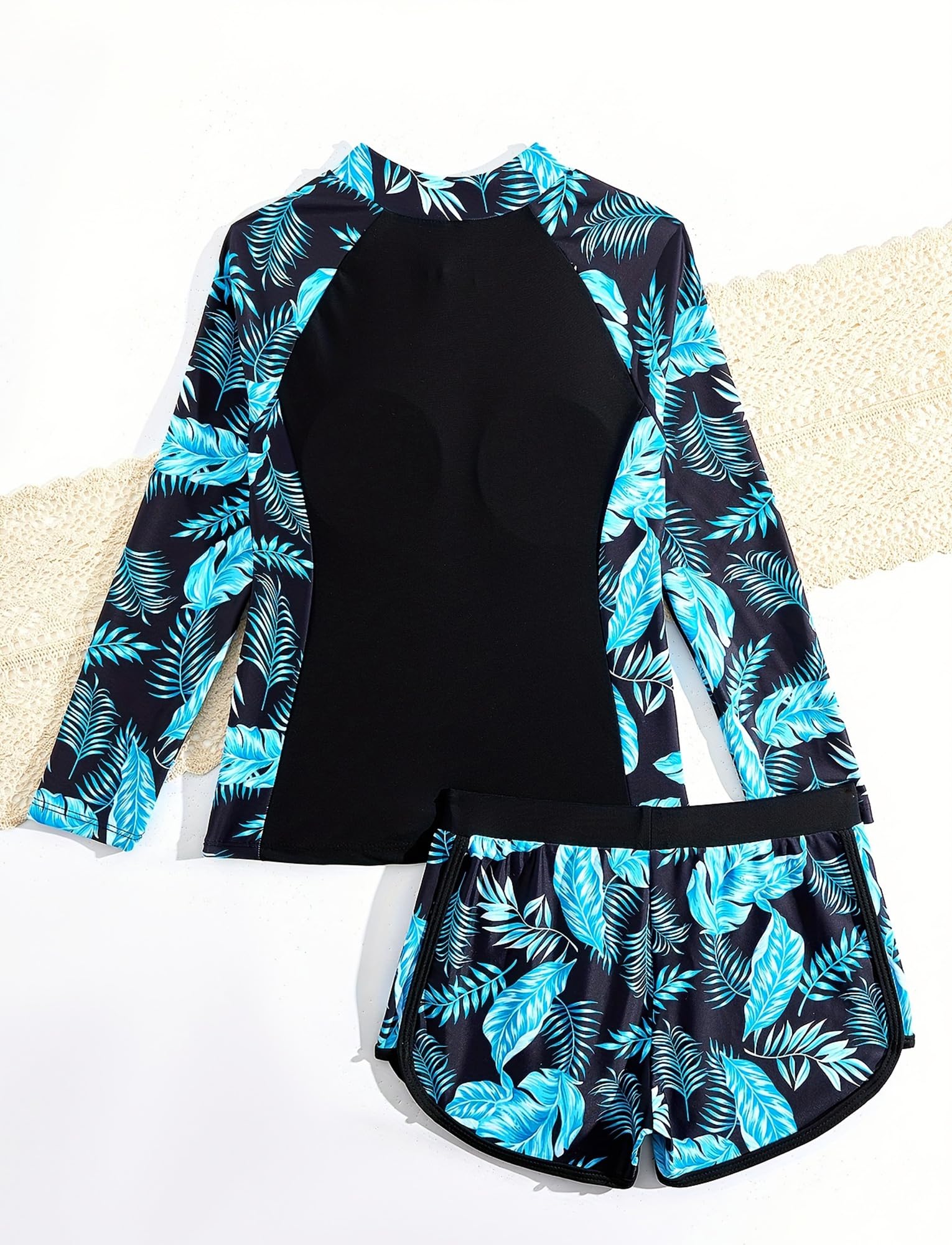 SEAUR Niño Niña Traje de Baño 2 Piezas Manga Larga Conjunto Rashguard Protección Solar Rash Guard 1/2 Zip Secado Rápido 130-160
