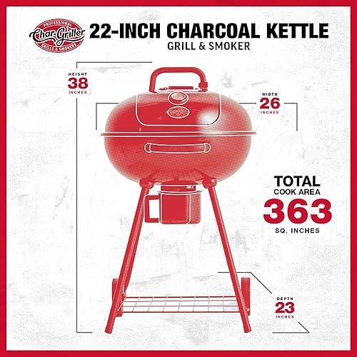 Miniatura 7 de Char-Griller CG30040725 - Parrilla de carbón y ahumador de 22 pulgadas, acero, negro, 363 pulgadas cuadradas