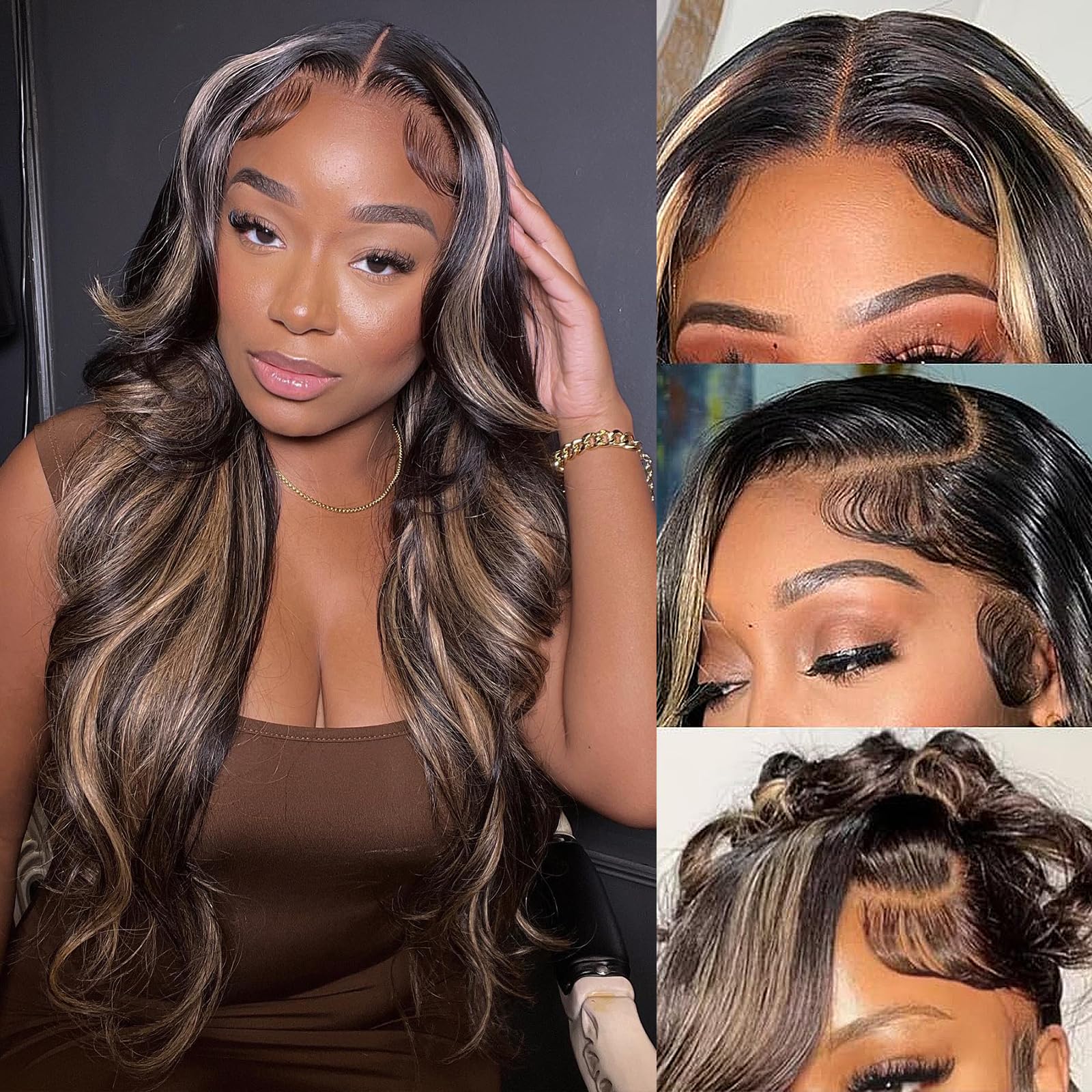 32 Inch 1B/27 13x6 Balayage Highlight Ombre Body Wave Lace Front Wigs Human Hair Honey Blonde Colored Lace Frontal Glueless Wigs Human Hair Pre