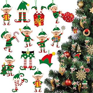 24 Pcs Elf Christmas Tree Ornaments Paper Elves Xmas Hanging Decorations for Christmas Tree, 12 Styles