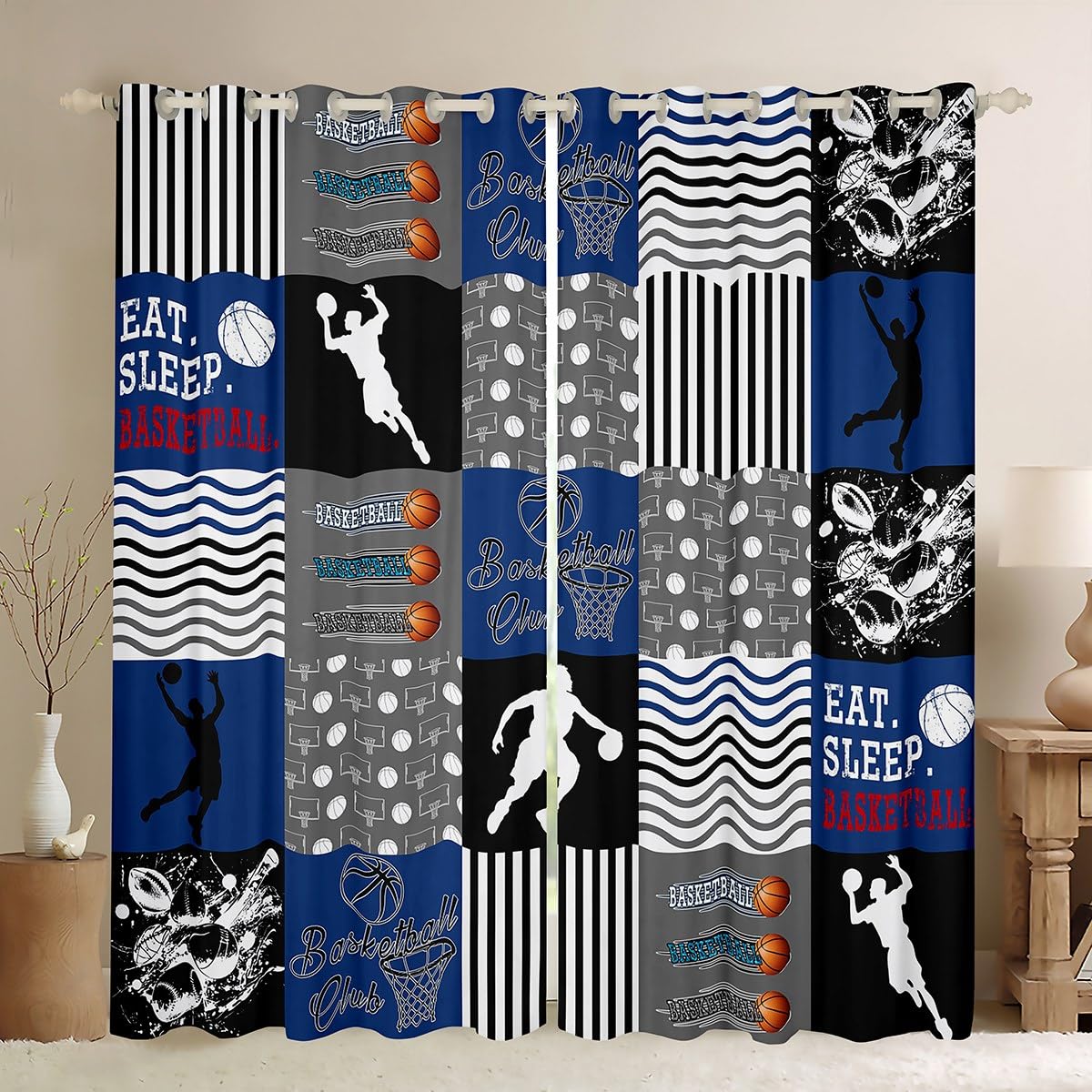 Tenda da basket per bambini, ragazzi e ragazze (2 pannelli, larghezza 166 x lunghezza 228 cm), tende per finestre sportive da gaming, giochi con la palla, oscuranti, idea regalo per gli