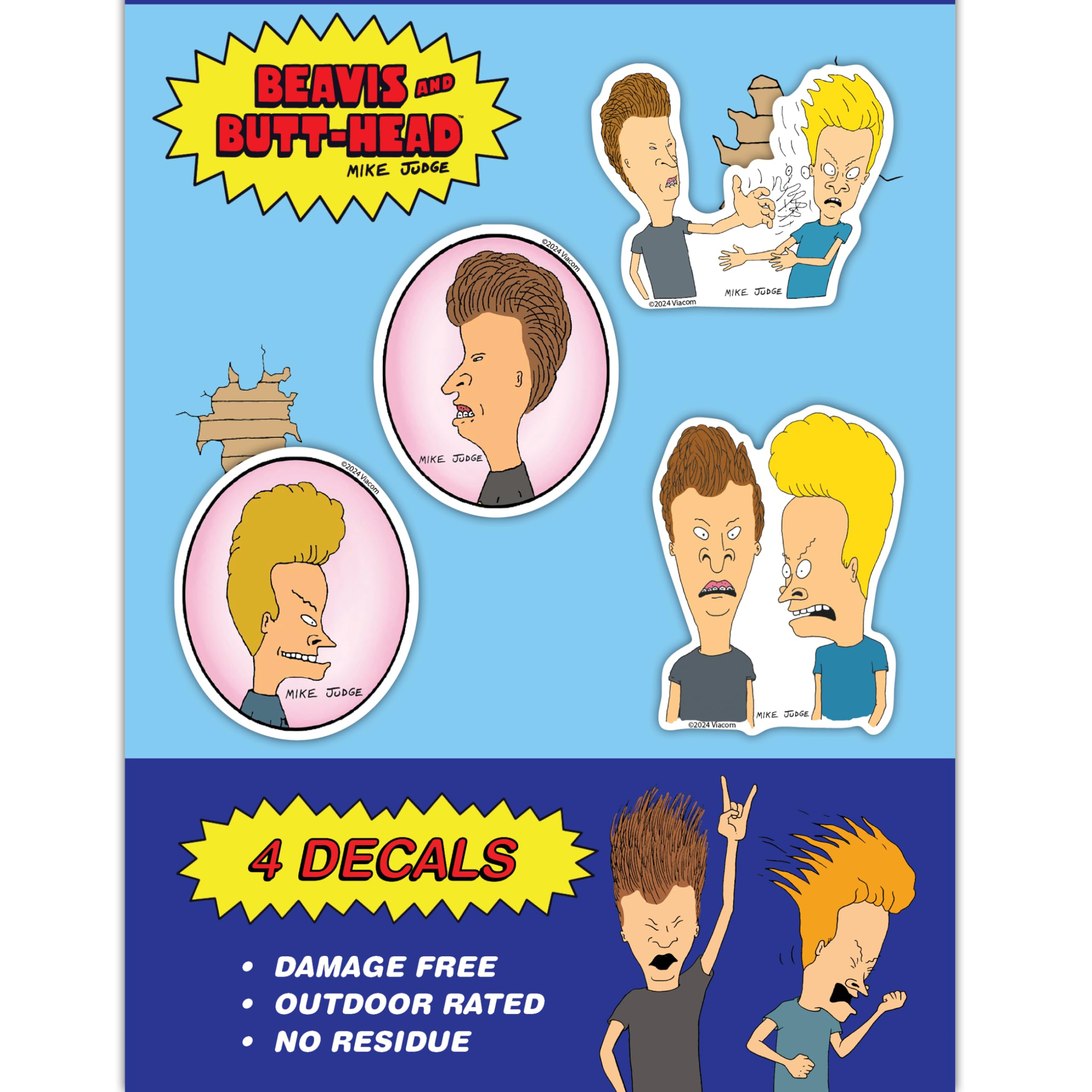 Beavis and Butthead Vinyl Decals - Set of 4 Waterproof Outdoor Car Stickers for Vehicle Window, Laptop, Water Bottle, Bumper Skateboard Portrait
