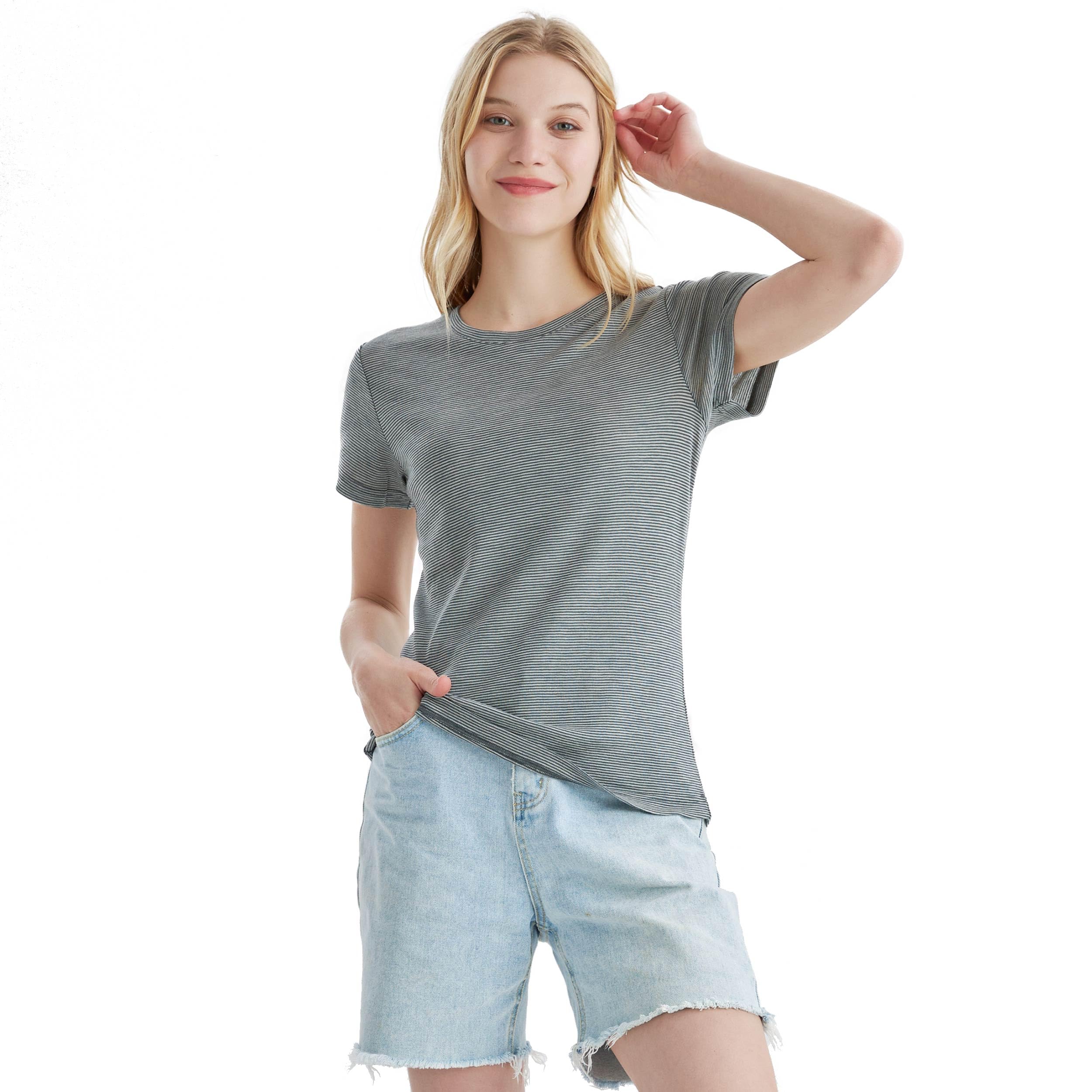 Merino Protect 100% Laine Merinos T-Shirts Femme Col Rond Manches Courtes sous Vetement Résistance Odeur Couche Base pour Voyage Randonnée Tshirt