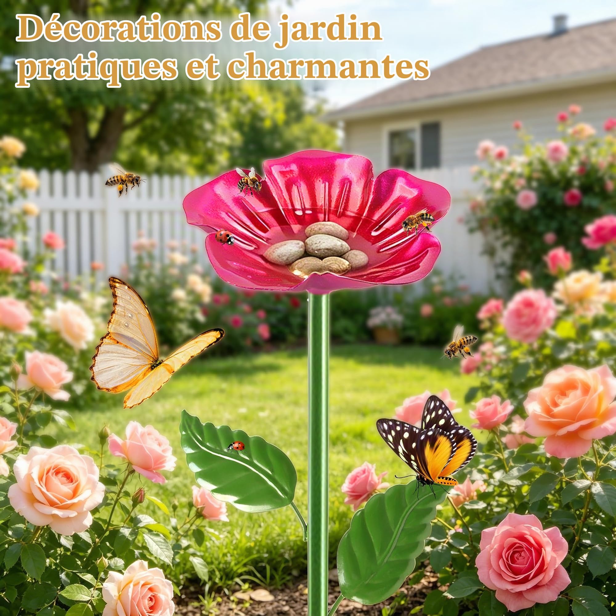 4Pack Cups for Bee, Abreuvoirs pour Abeilles pour le Jardin vaschette in metallo a forma di fiore Coupelles pour Abeilles,pour le Balcon et La cour