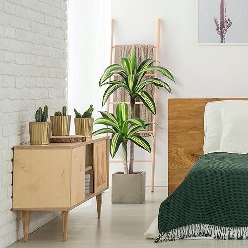 Miniatura 5 de Ferrgoal Plantas artificiales, árbol de dracaena de 4 pies, plantas sintéticas para interiores y exteriores, árbol falso con cesta de hierba marina