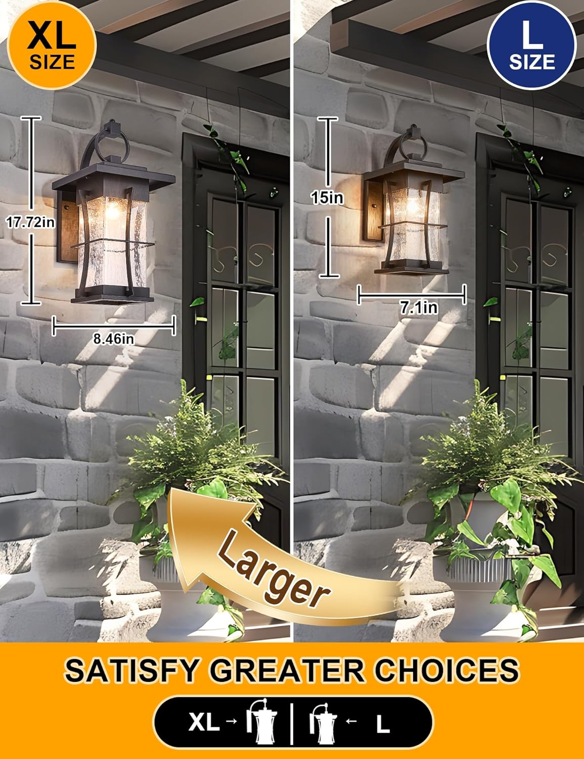 18" H Extra Large Outdoor Wall Sconce Black Large Exterior Wall Lantern Outside House Lamps Waterproof Mission Light Fixtures with Clear Seeded Glass, Perfect for Villa Porch Garage Coach Light