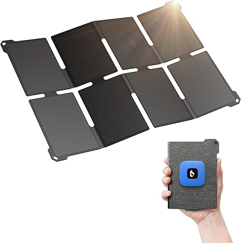 BigBlue Cargador de panel solar portátil ultraligero de 25 W con puertos USB-A y USB-C, tamaño de bolsillo de 0.84 libras IP68 impermeable, panel