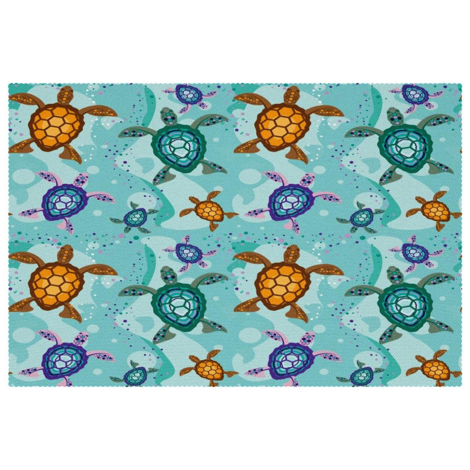 Set de table en tissu Oxford vert lot de 4 antitache motif tortue