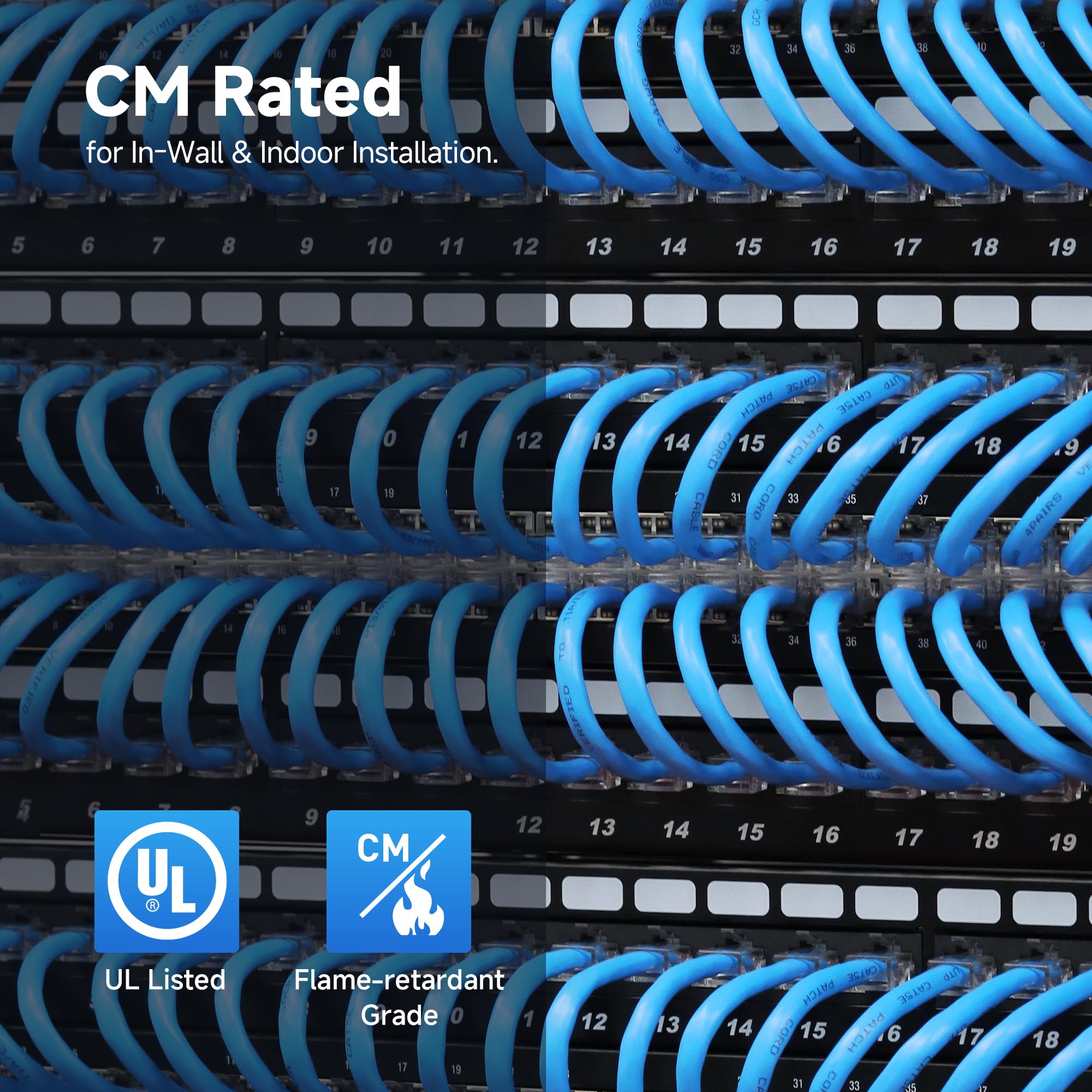Cable Matters Cavo Ethernet Cat6a schermato in rame nudo da 10 Gbps a parete (CM) nominale 23 AWG, cavo Ethernet Cat6a, 152,4 m, solido, S/STP, S/FTP, cavo Ethernet Cat6a, blu