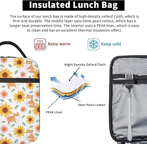 Miniatura 4 de Shiba Inu y bolsa de almuerzo de girasol, bolsa de comida aislada, contenedor de alimentos para escuela, trabajo, picnic, viajes