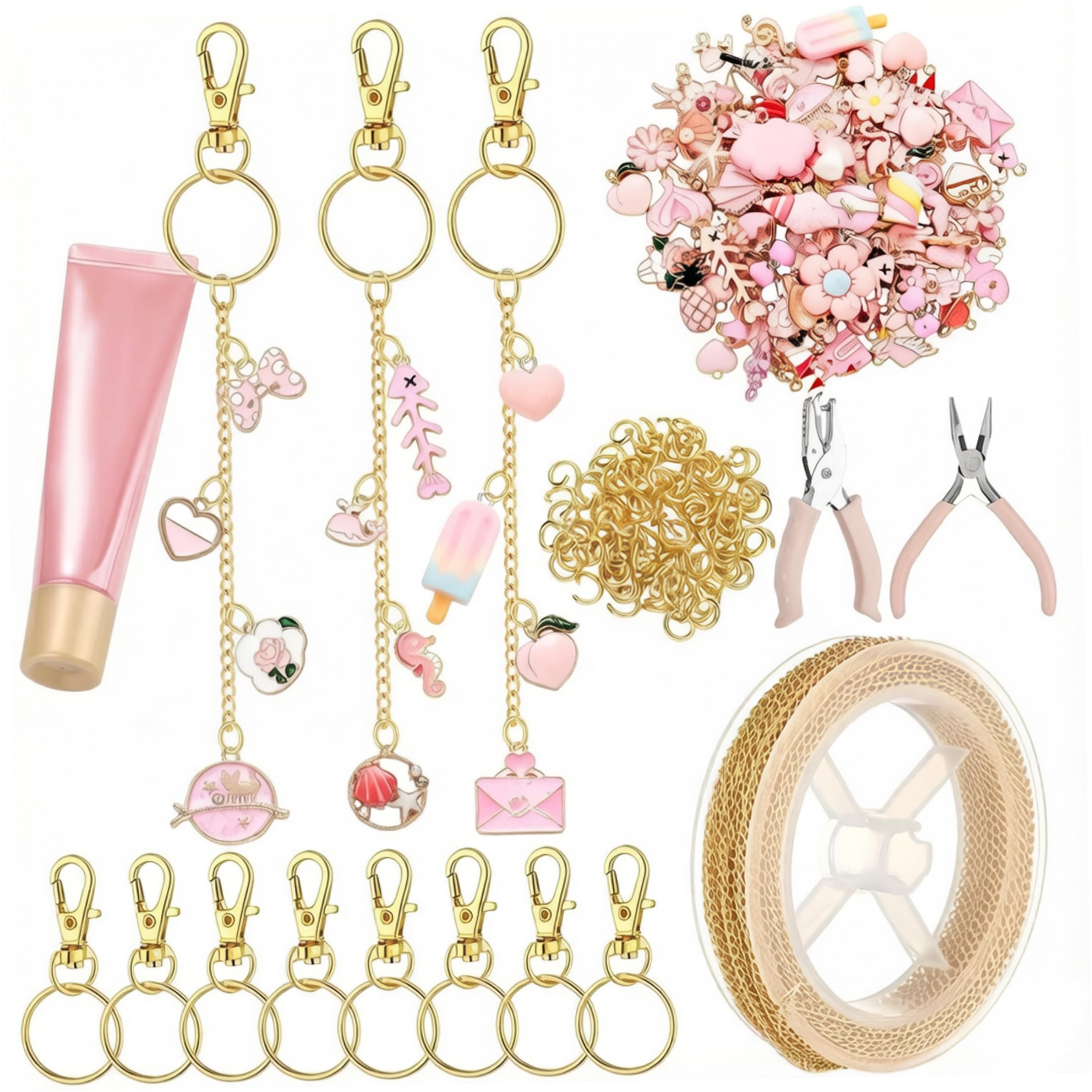 Kit de fabricación de llaveros de metal con cadena dorada, el detalle ideal para amantes del DIY