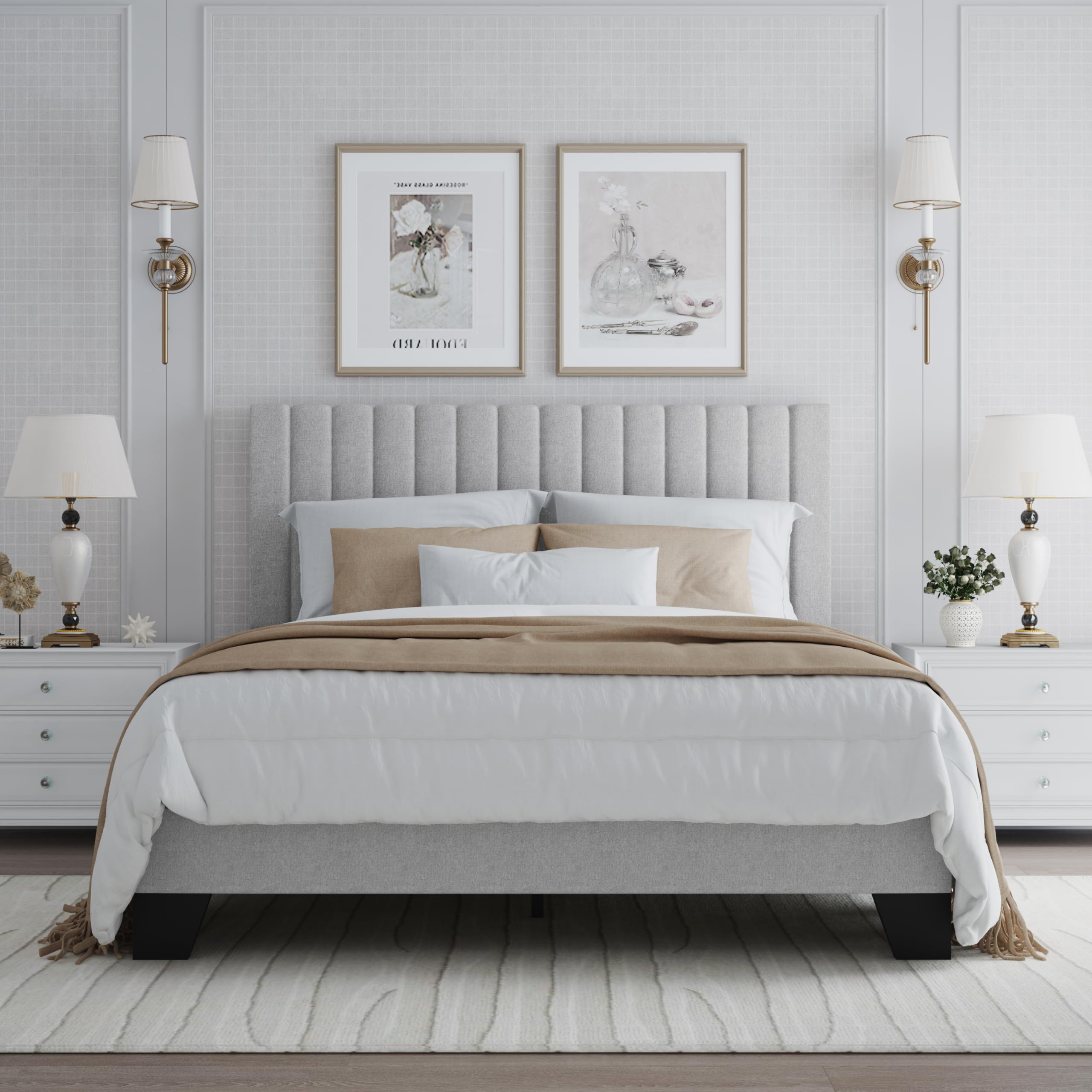Full Size Bed Frame with Adjustable Tufted Headboard – Velvet Upholstered Platform Bed, Sturdy Frame & Slats, No Box Spring Needed, Noise-Free, Easy Assembly (Gray, Full)