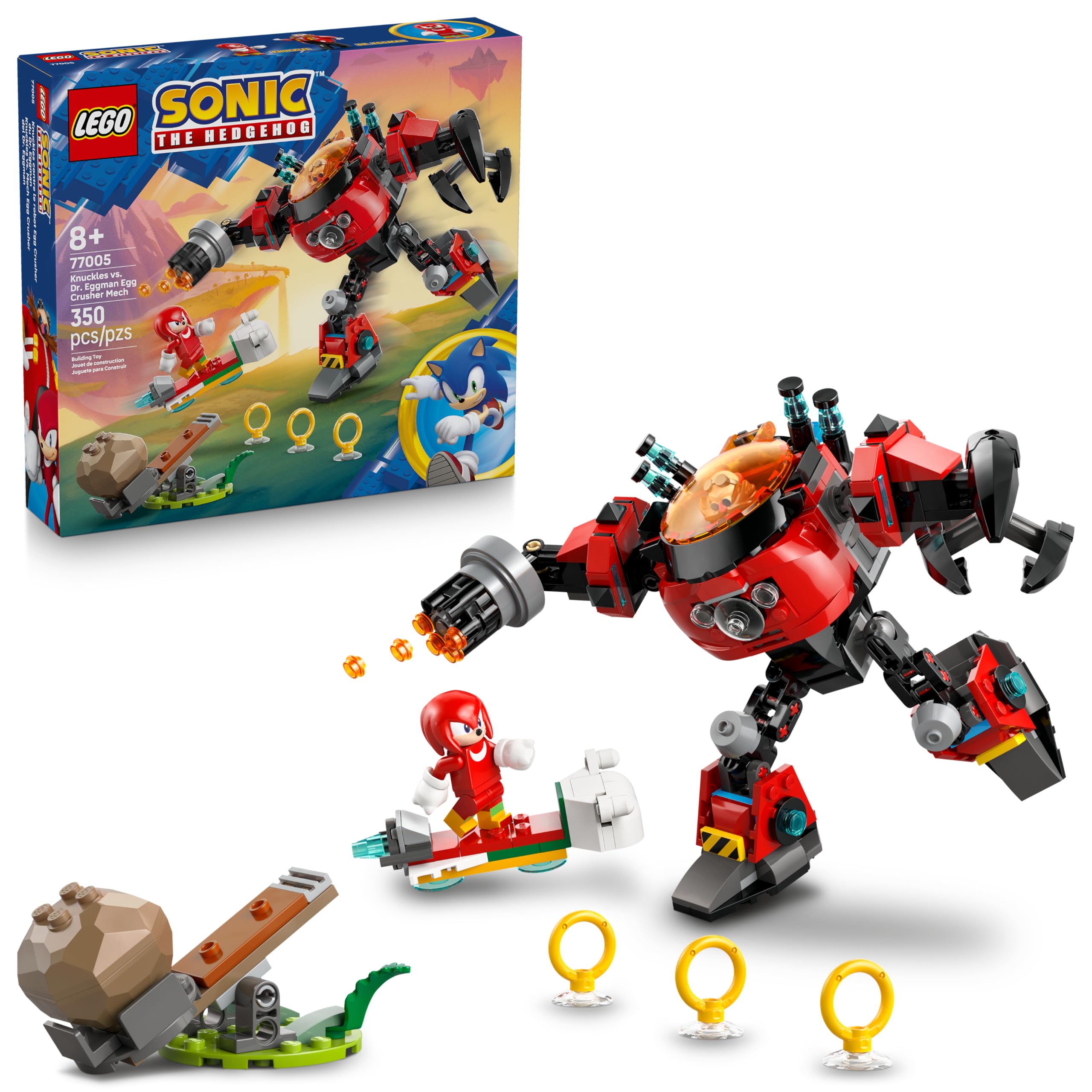 LEGO Sonic The Hedgehog Knuckles vs. Dr. Eggman Egg Crusher Mech Building Toy - Pretend Play Building Blocks W/2 Minifigures for Kids, Ages 8+ - Gift
