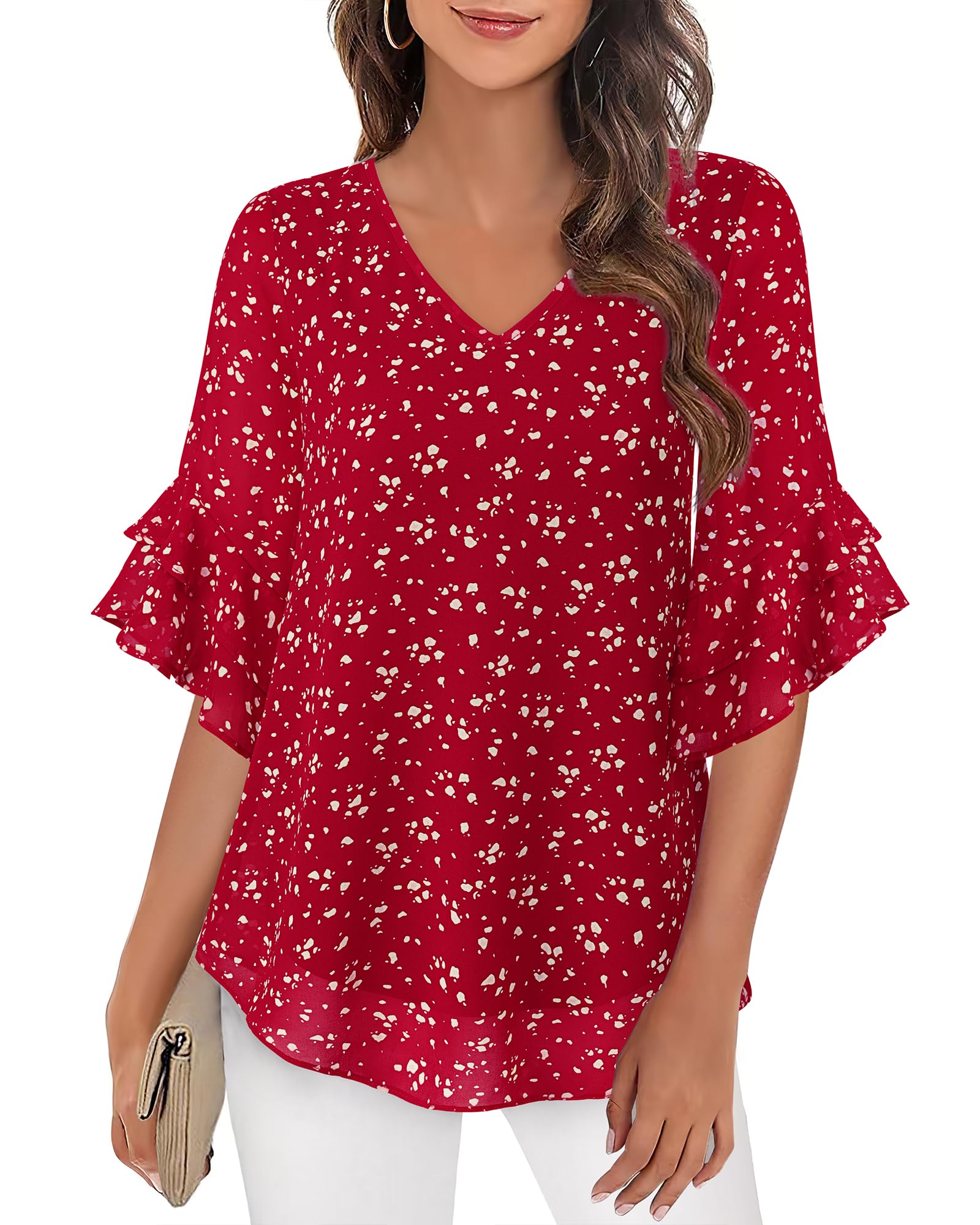 VALOLIA Womens Blouses 3/4 Sleeve Dressy Tops Business Casual Double Layers Shirts